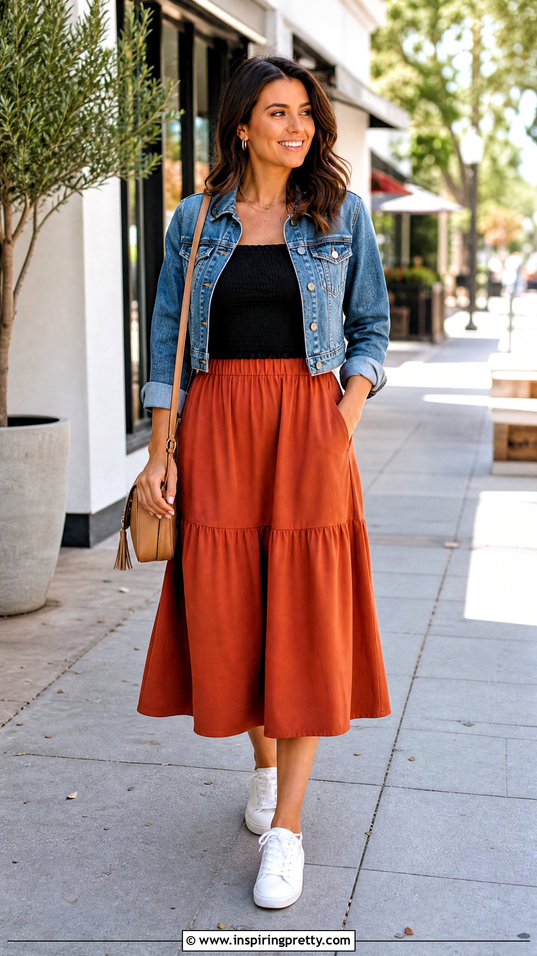 Black Smock Top With Denim Jacket And Skirt - 25 Black Smock Top outfit ideas