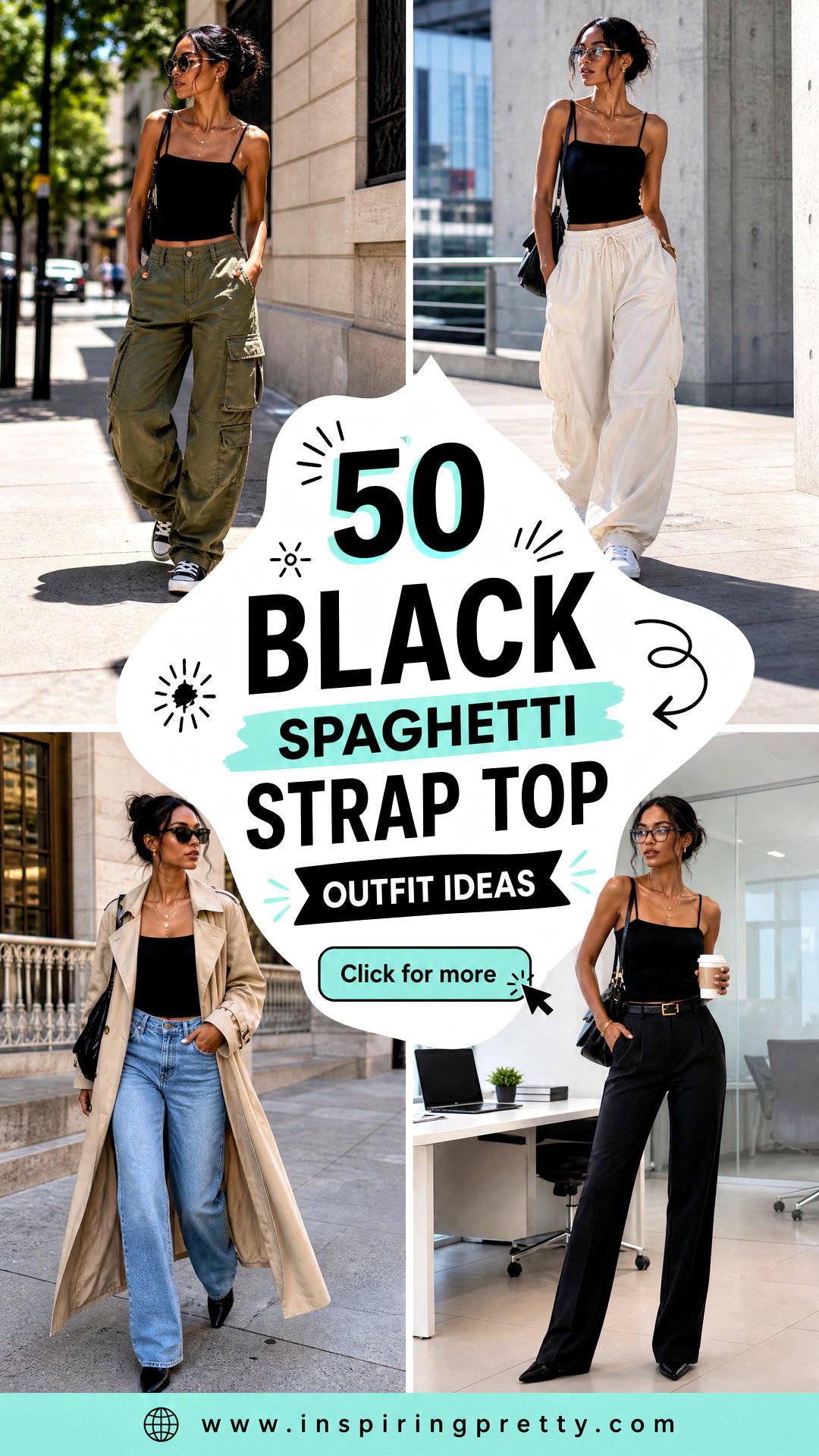 50 Black Spaghetti Strap Top Outfit Ideas for Summer Style - 50 Black Spaghetti Strap Top Outfit Ideas for Summer Style