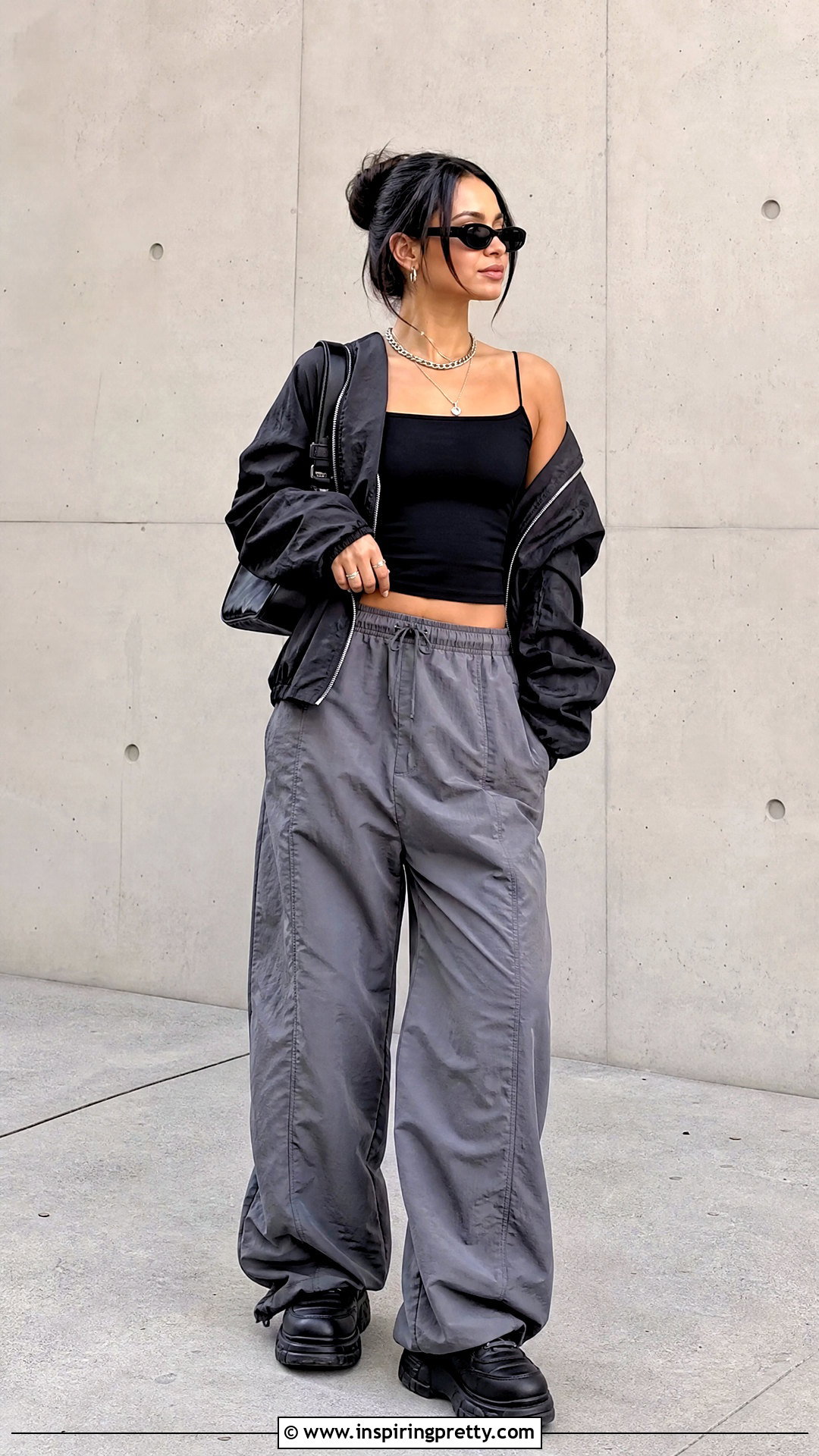 Black Spaghetti Strap Top With Parachute Pants - 50 black spaghetti strap top outfit ideas