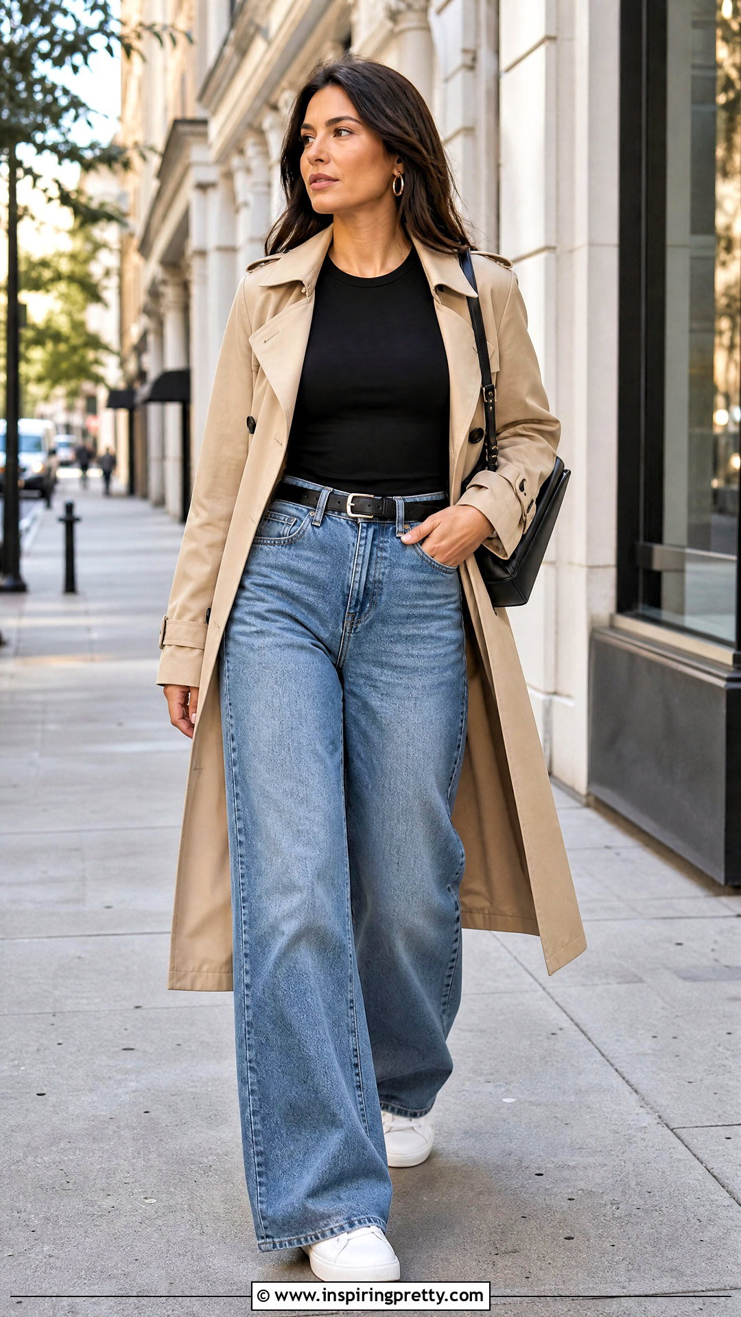 Black Spandex Long Sleeve Top With Wide Leg Jeans - 25 spandex long sleeve top outfit ideas