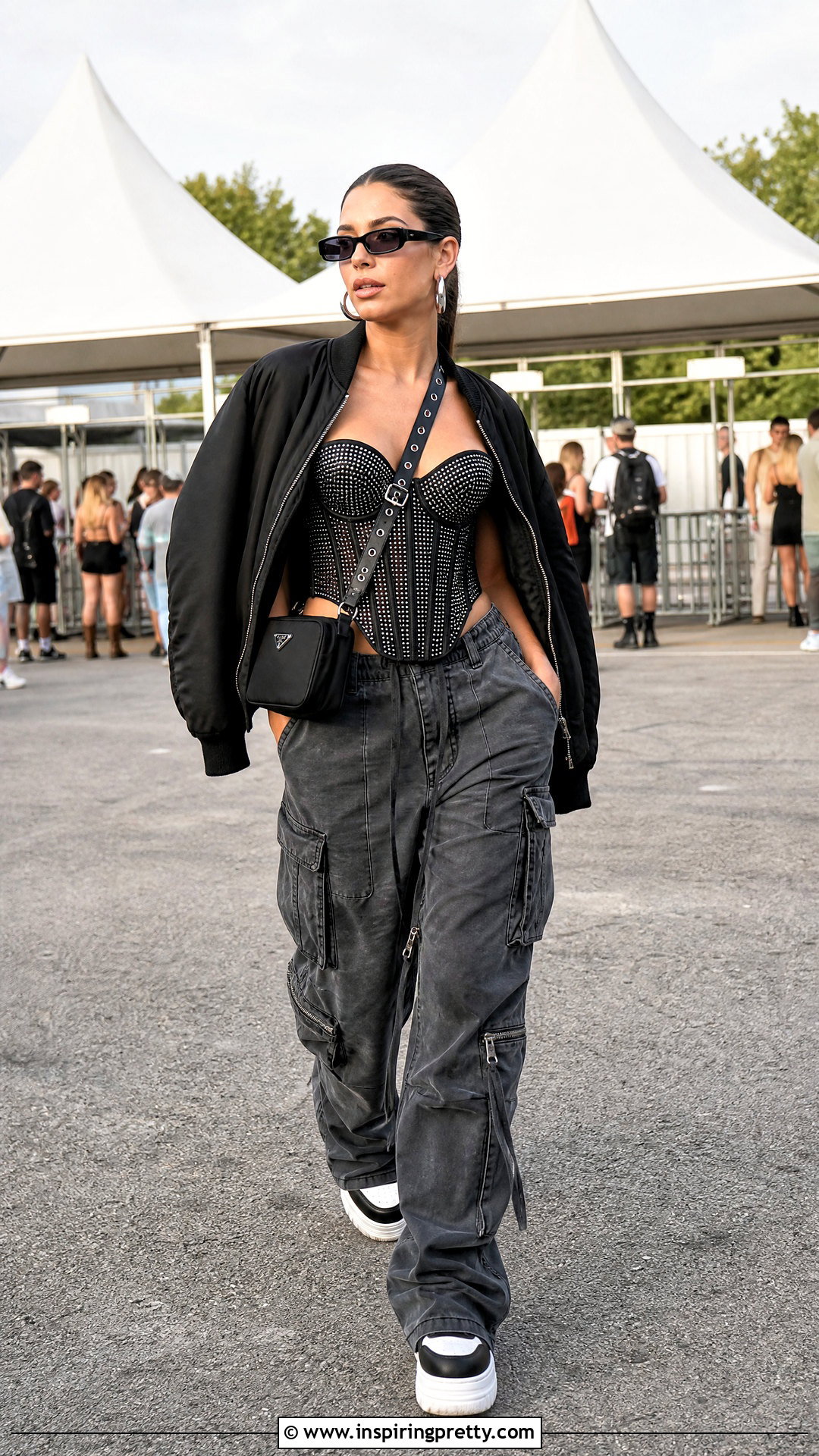 Black Sparkly Corset Top With Cargo Pants - 25 black sparkly corset top outfit ideas