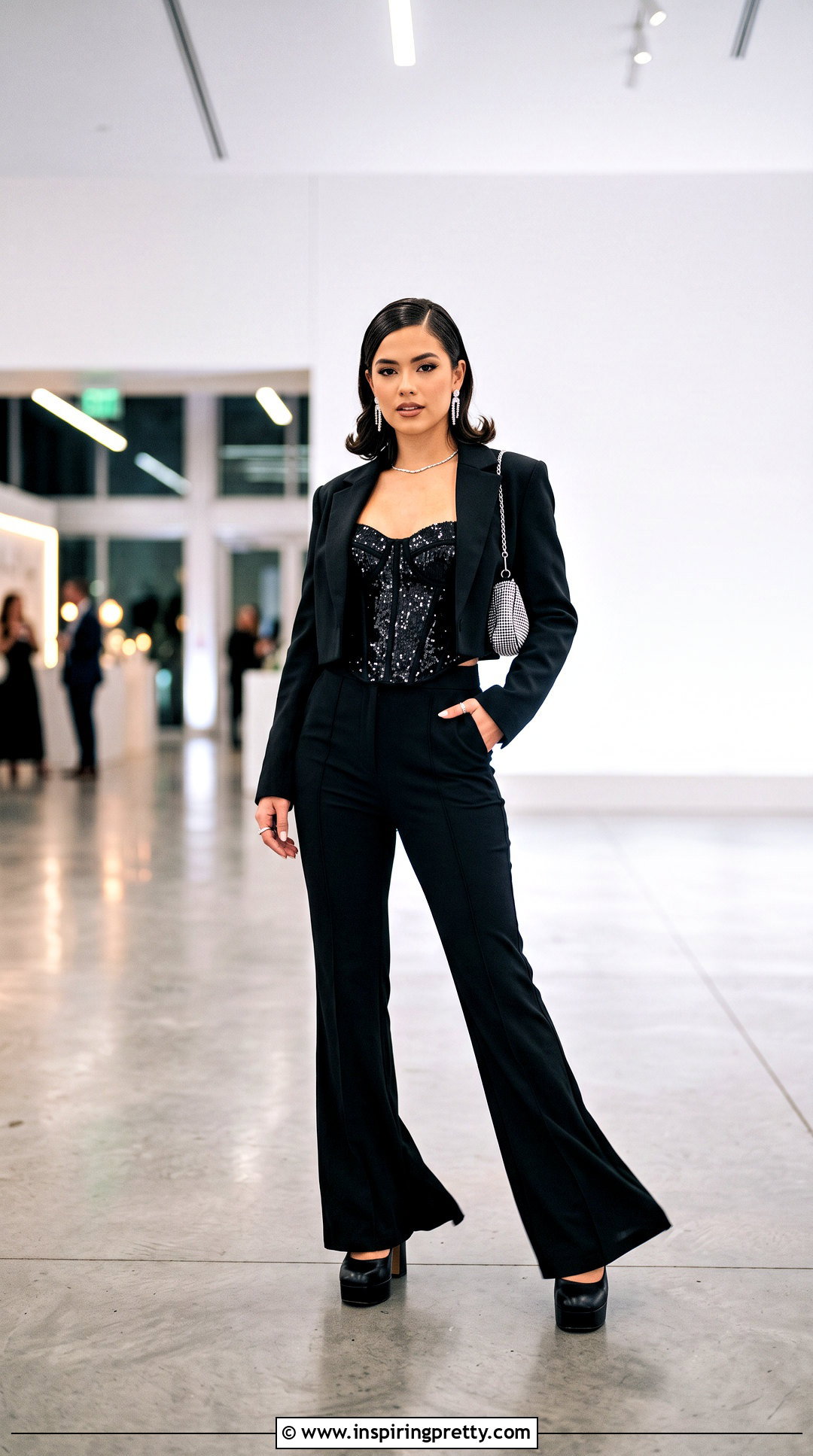 Black Sparkly Corset Top With Flared Pants - 25 black sparkly corset top outfit ideas