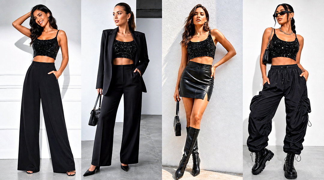 25 Black Sparkly Crop Top Outfit Ideas for Going Out in Style