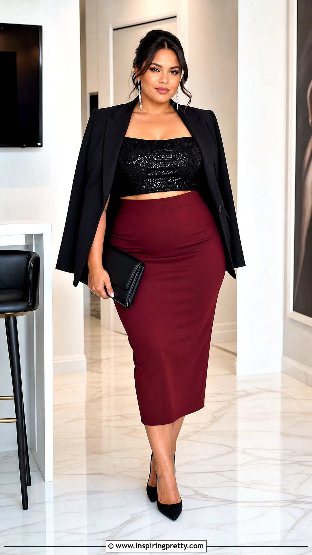 Black Sparkly Crop Top With Pencil Skirt - 25 Black Sparkly Crop Top outfit ideas