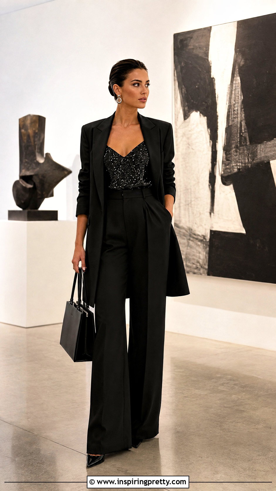 Black Sparkly Spaghetti Strap Top With Black Pants - 25 Sparkly Spaghetti Strap Top outfit ideas