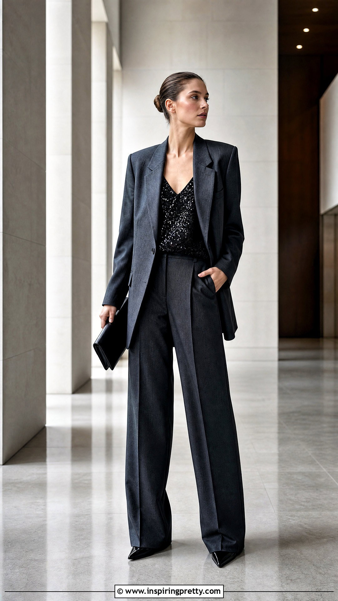 Black Sparkly Zara Top With Oversized Suit - 20 black sparkly top zara outfit ideas