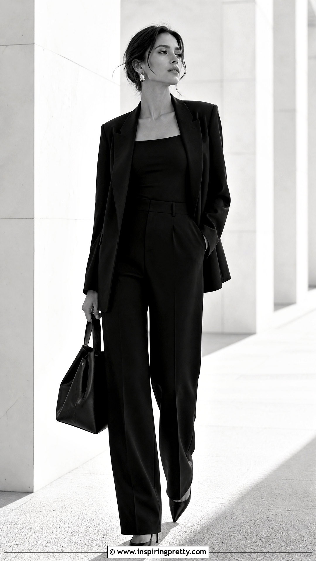Black Square Neck Top With Black Trousers - 50 square neck tops outfit ideas