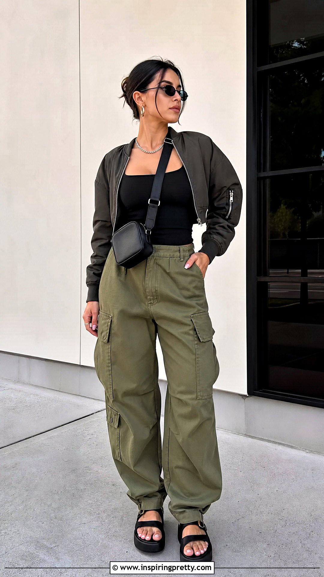 Black Square Neck Top With Cargo Pants - 50 black square neck top outfit ideas