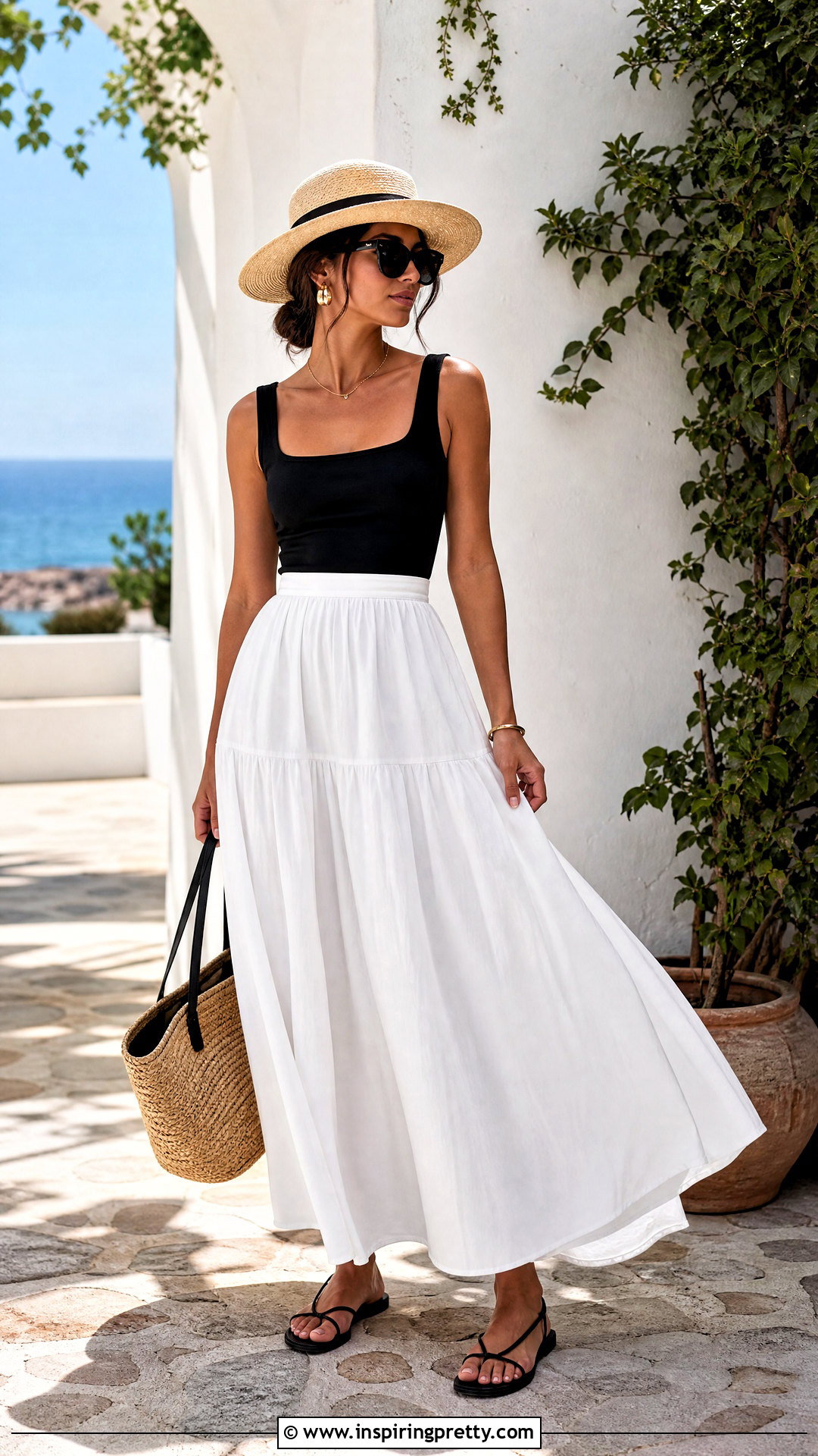 Black Square Neck Top With White Maxi Skirt - 50 black square neck top outfit ideas