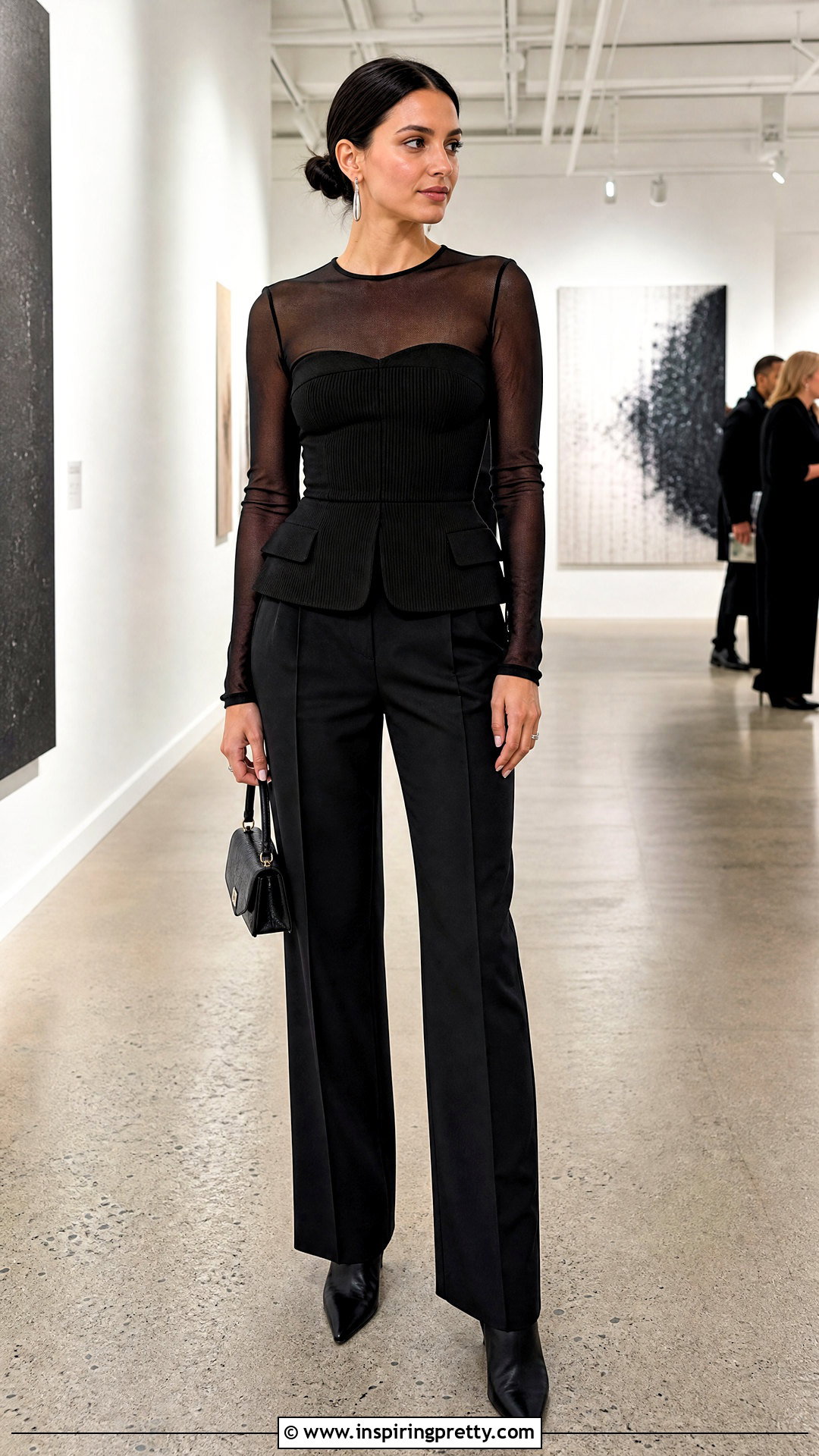 Black Strapless Top Over Mesh Long Sleeve Top - 50 black strapless top outfit ideas