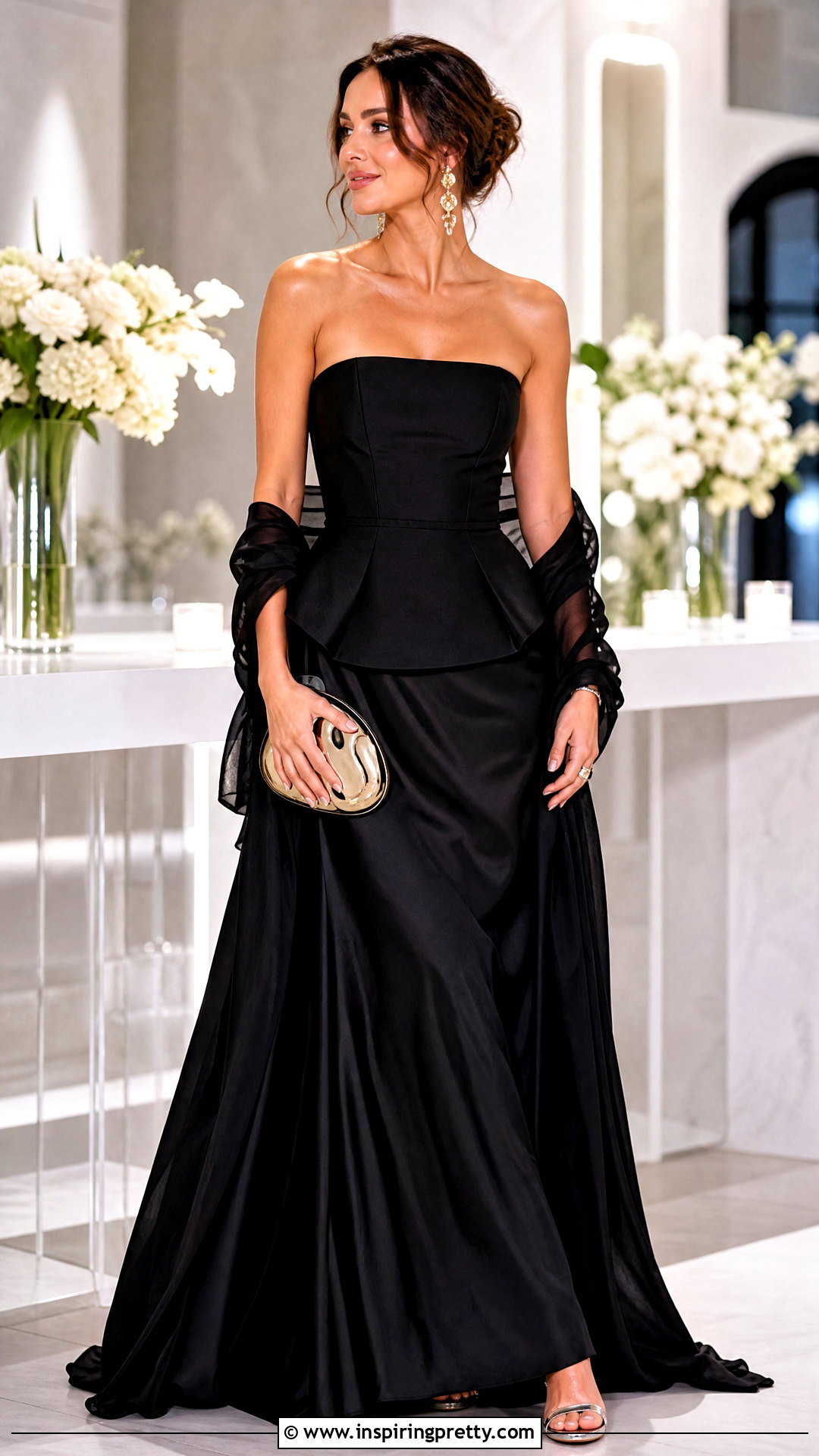 Black Strapless Top With Black Maxi Skirt - 50 black strapless top outfit ideas
