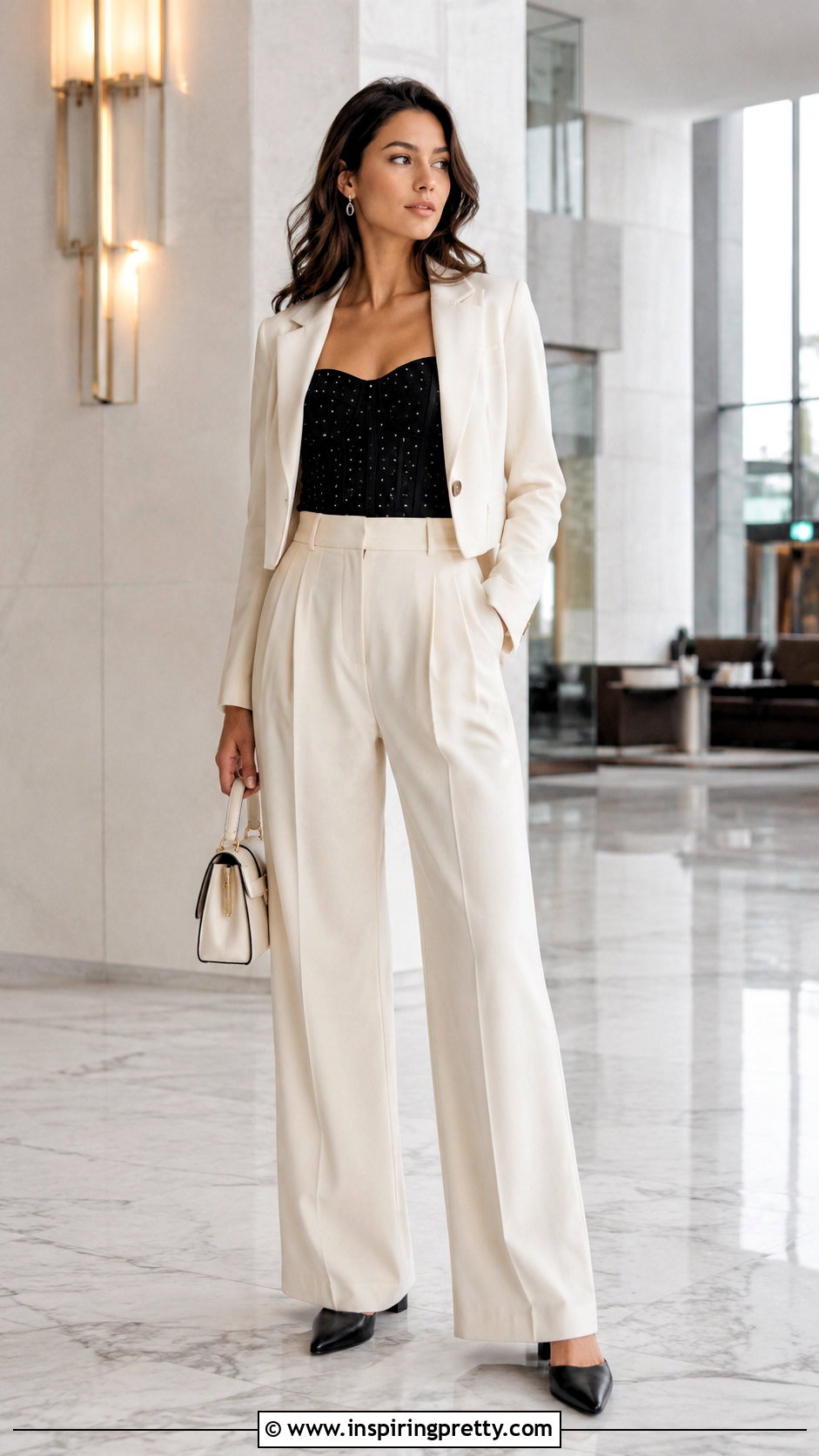 Black Studded Top With Cream Trousers - 20 black top with silver studs