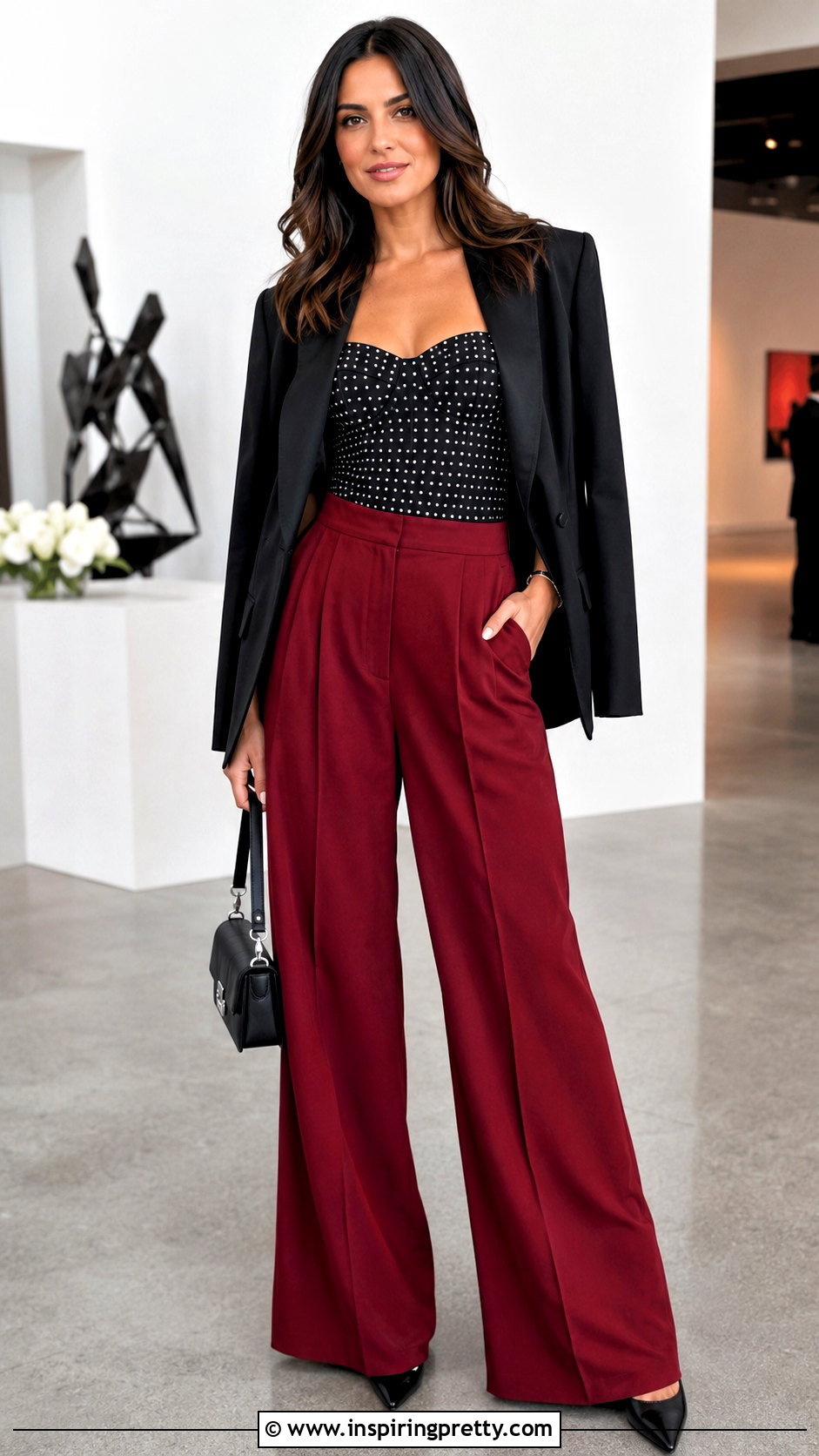 Black Studded Top With Red Trousers - 20 black top with silver studs