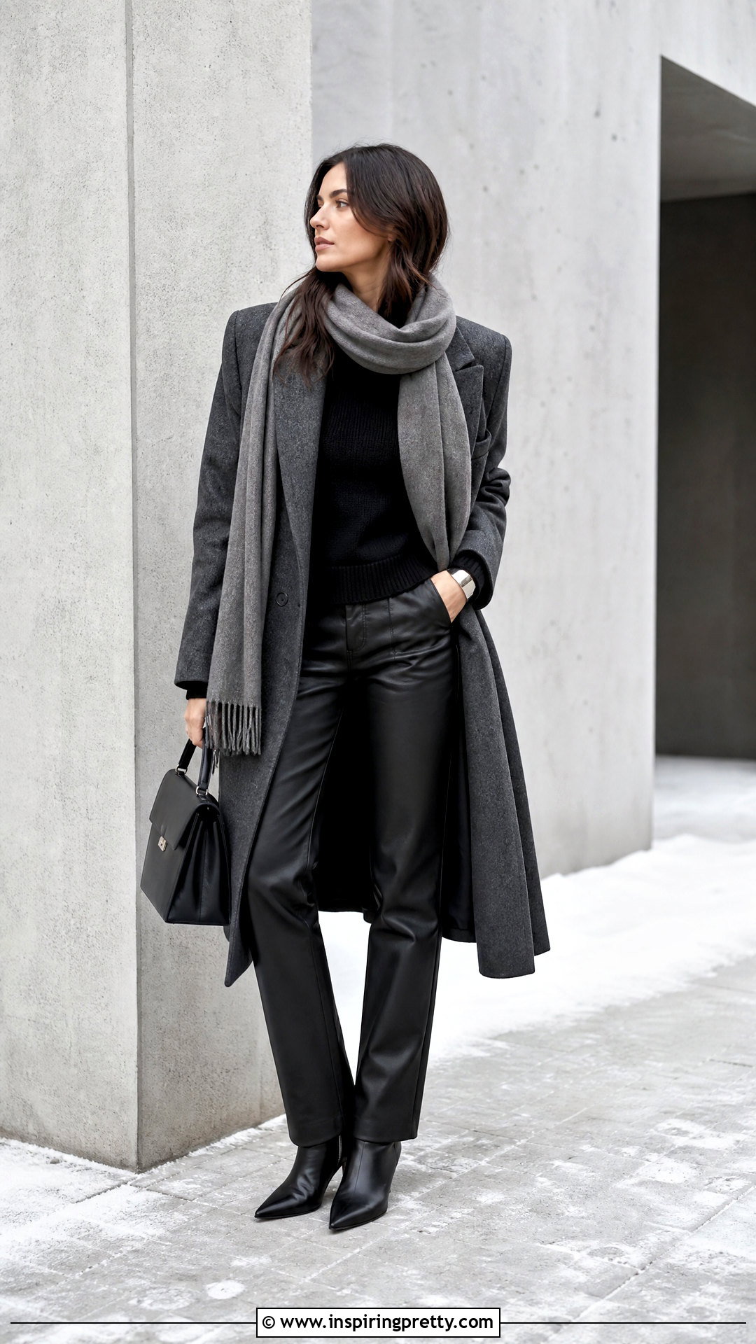 Black Sweater And Leather Pants Outfit - 50 winter tops outfit ideas