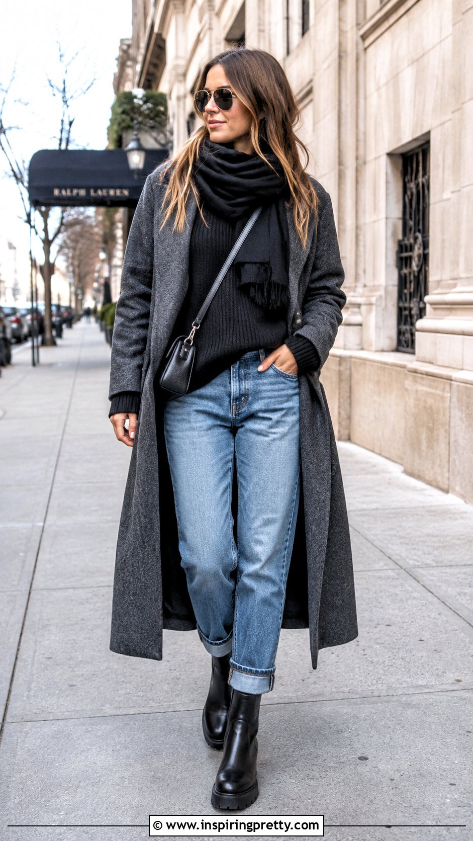 Black Sweater Blue Boyfriend Jeans Black Lug Sole Boots - 25 black top blue jeans black boots
