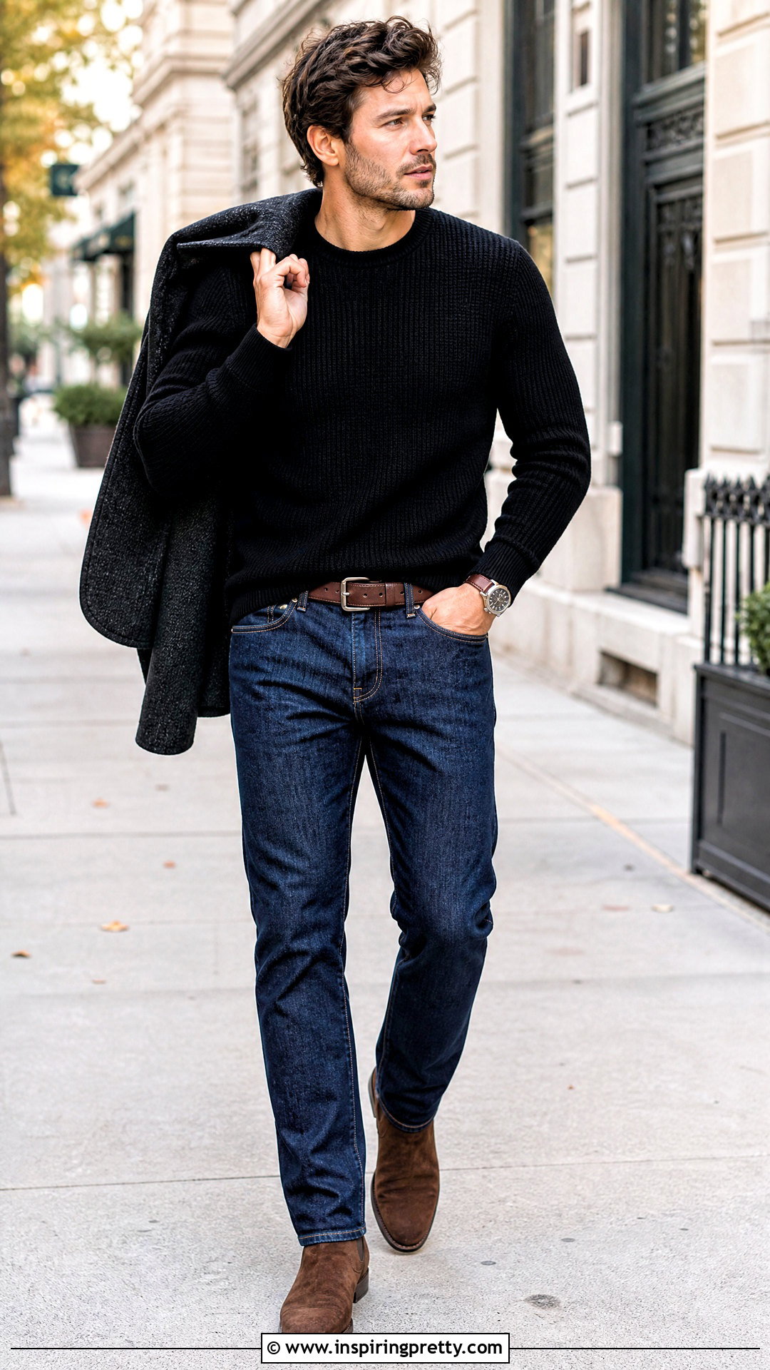 Black Sweater Blue Jeans Suede Boots - 20 Black Top Blue Jeans Mens