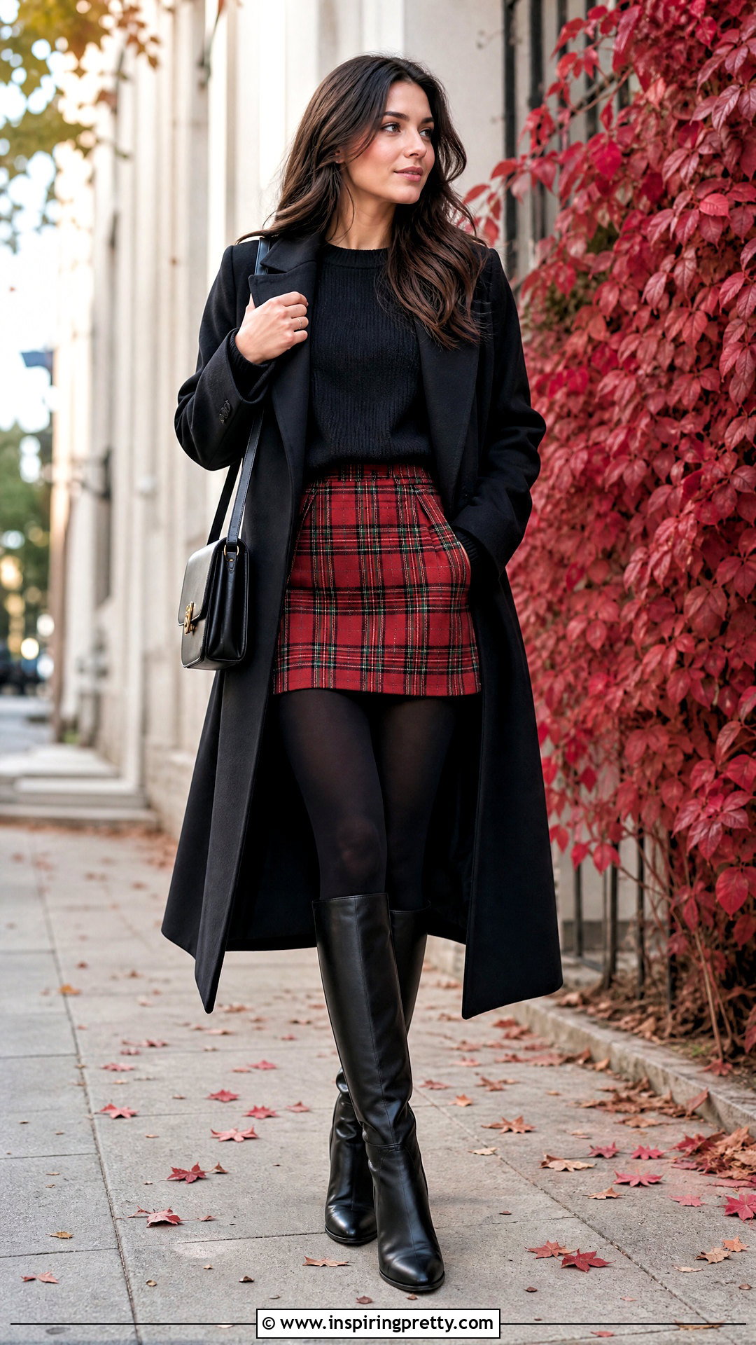 Black Sweater Red Plaid Mini Skirt Outfit - 20 black top red skirt outfits