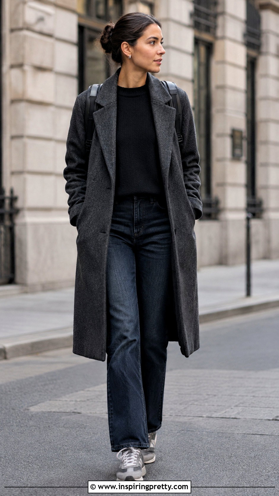 Black Sweater With Dark Wash Jeans And Gray Sneakers - 25 Black Top With Jeans And Sneakers