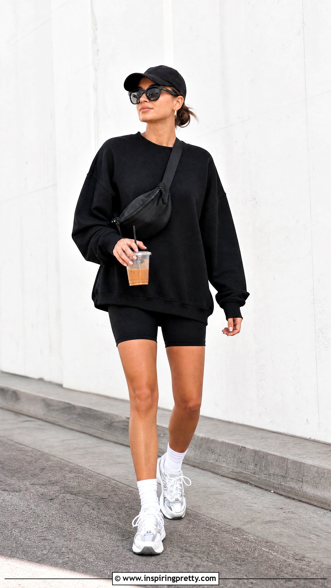 Black Sweatshirt With Biker Shorts - 50 black top outfit ideas