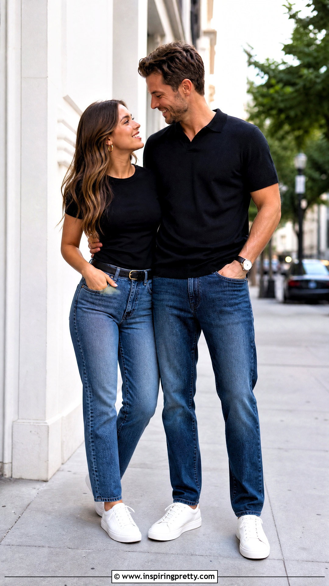 Black T Shirt And Straight Leg Jeans Engagement Outfit - 25 black top and jeans engagement photos