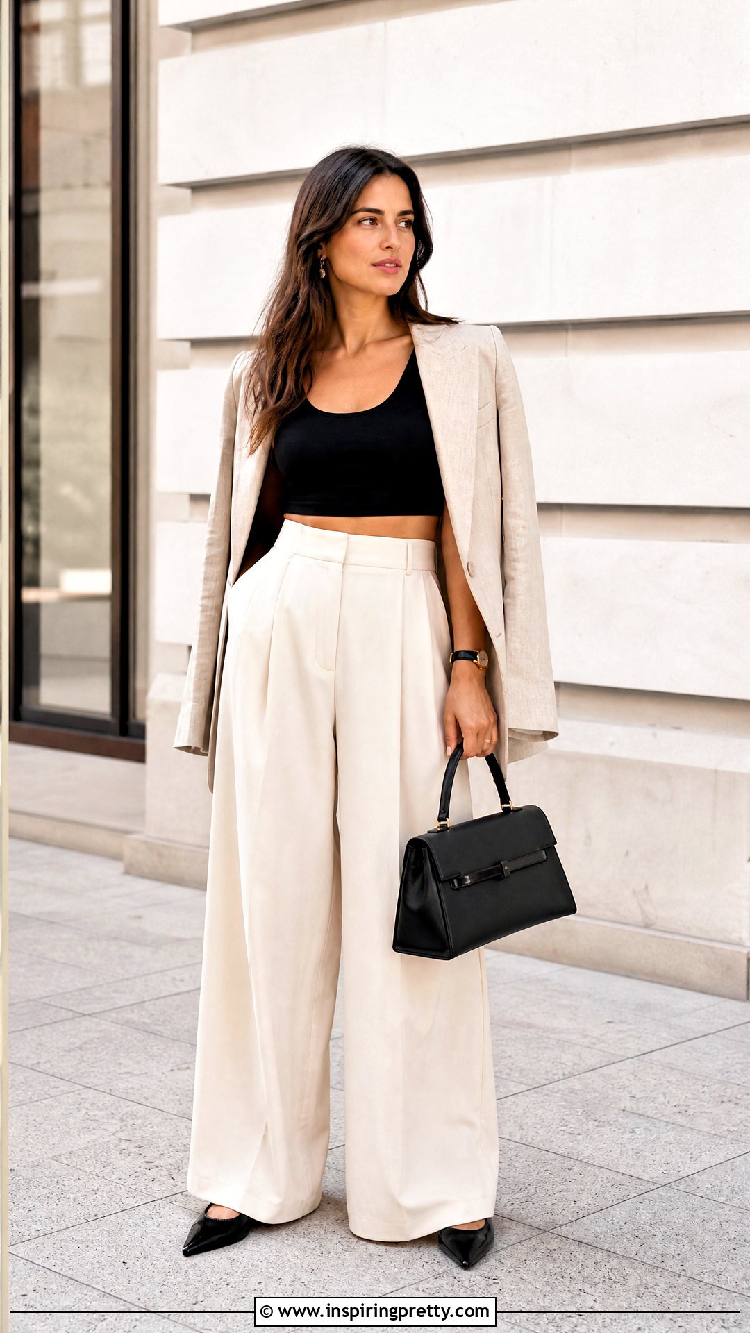 Black Tank Crop Top With Wide Leg Trousers - 50 crop top styles