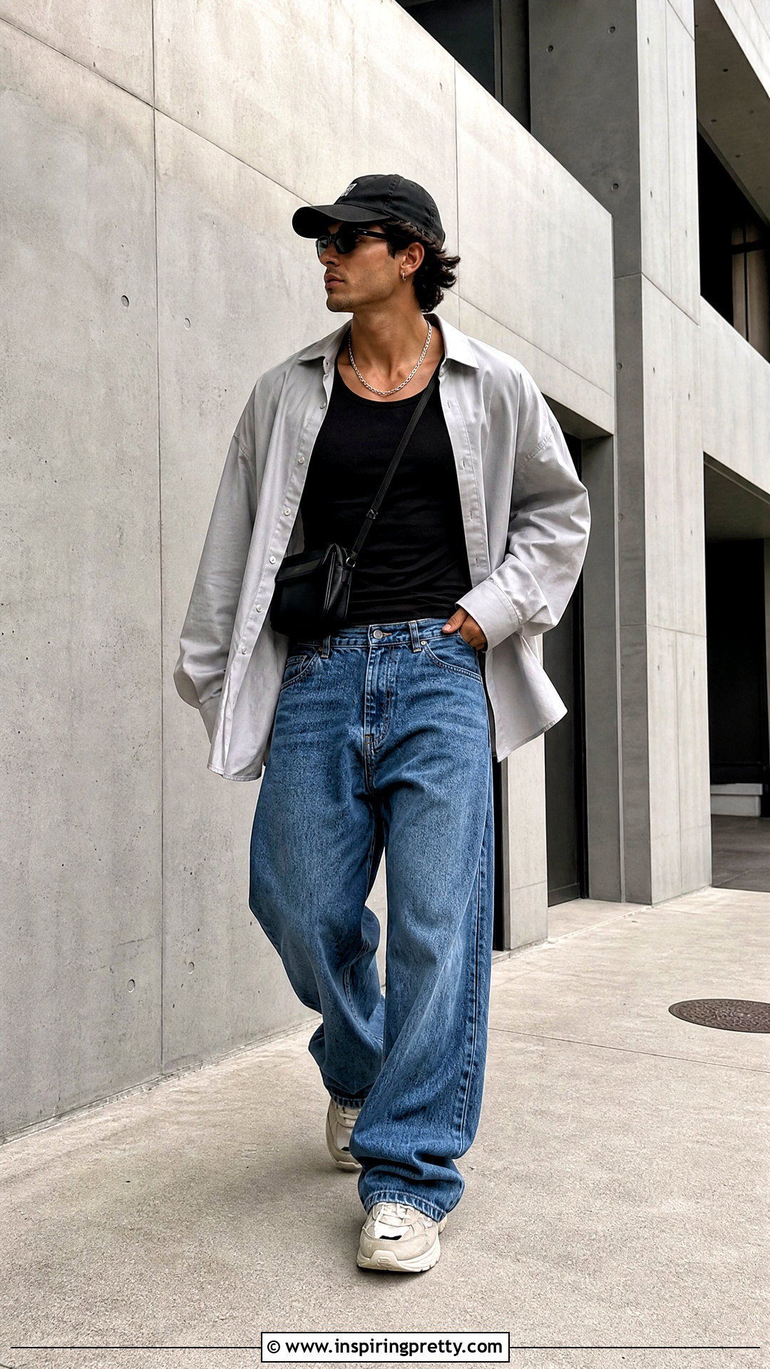 Black Tank Top And Oversized Button Up Shirt With Baggy Jeans - 25 Tank Top And Button Up Shirt Men outfit ideas