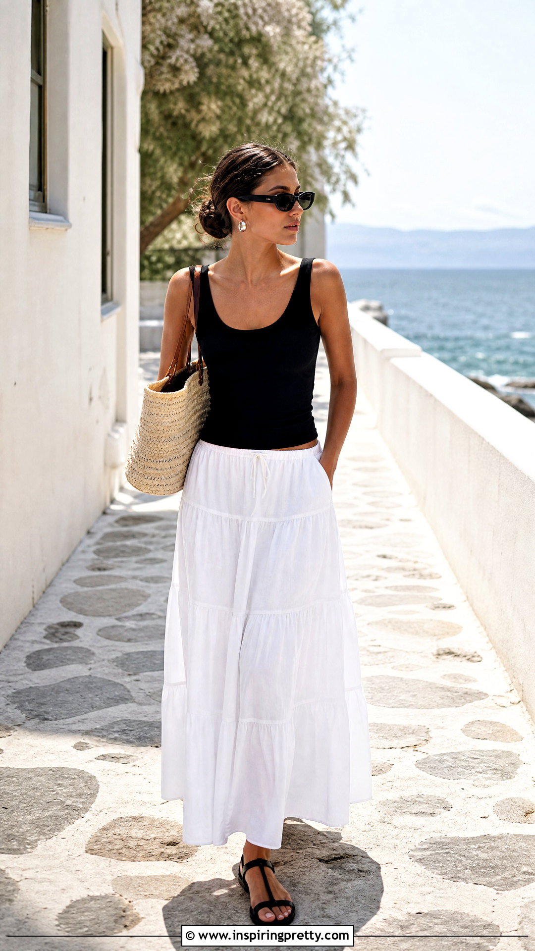Black Tank Top And White Maxi Skirt Outfit - 50 skirt and top outfit ideas