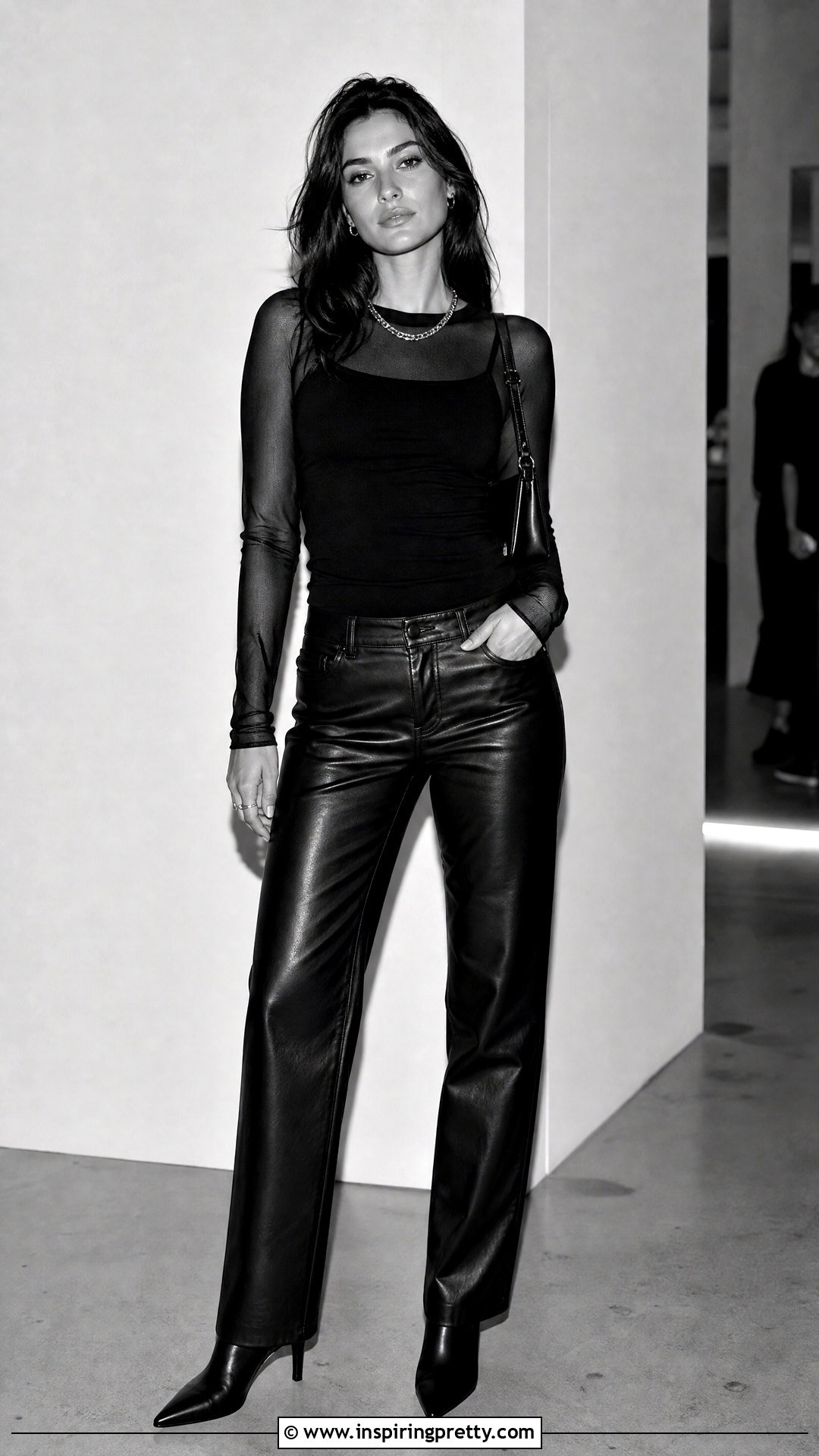 Black Tank Top Over Mesh Shirt With Leather Pants - 50 tank top over shirt outfits