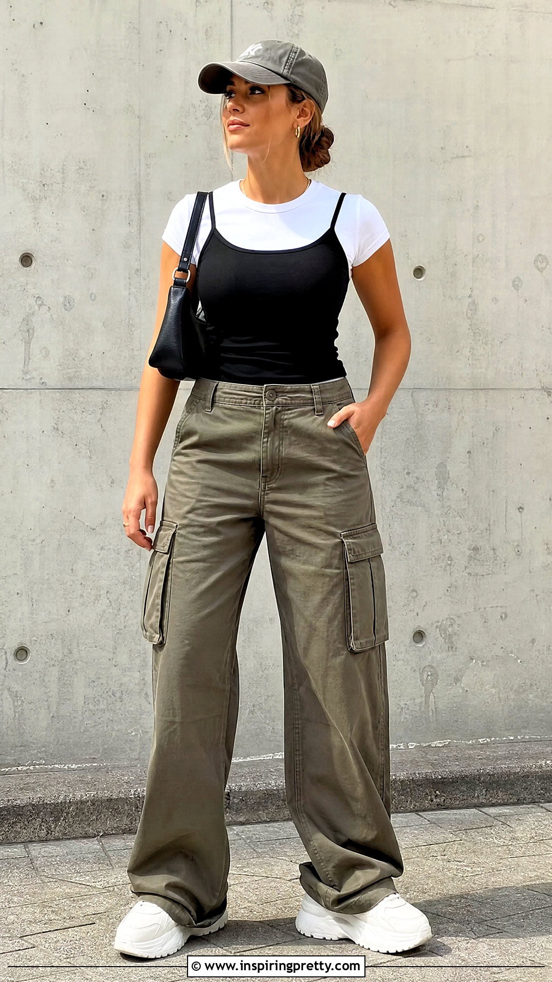Black Tank Top Over White T Shirt With Cargo Pants - 50 tank top over shirt outfits