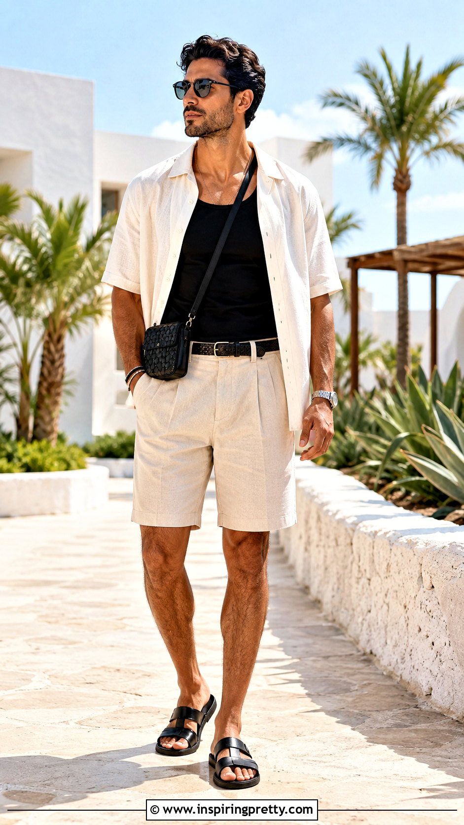 Black Tank Top With Beige Shorts - 25 Michele Morrone Tank Top outfit ideas