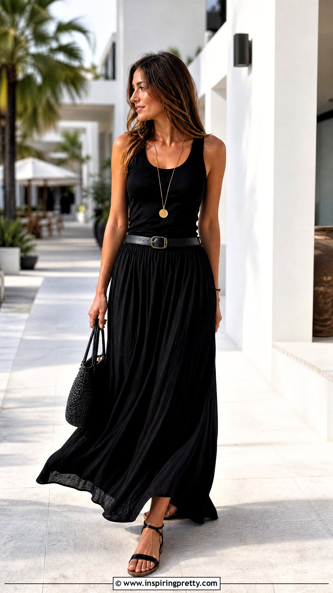 Black Tank Top With Black Maxi Skirt - 50 black tank top outfit aesthetics