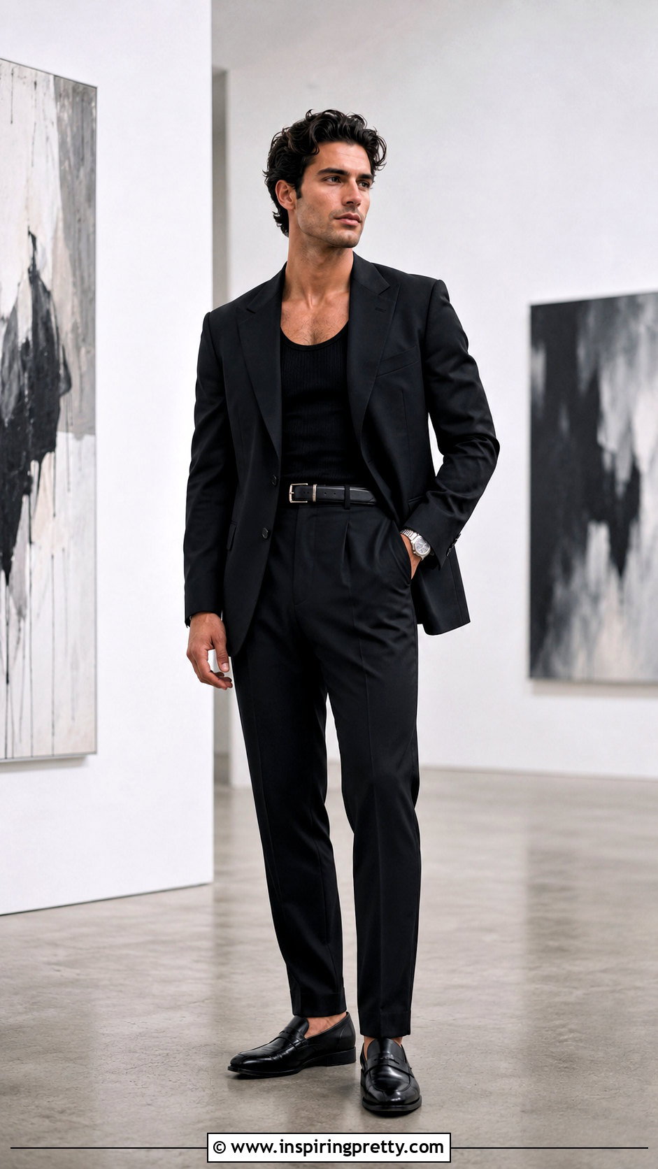 Black Tank Top With Black Suit - 20 Formal Tank Top Men outfit ideas