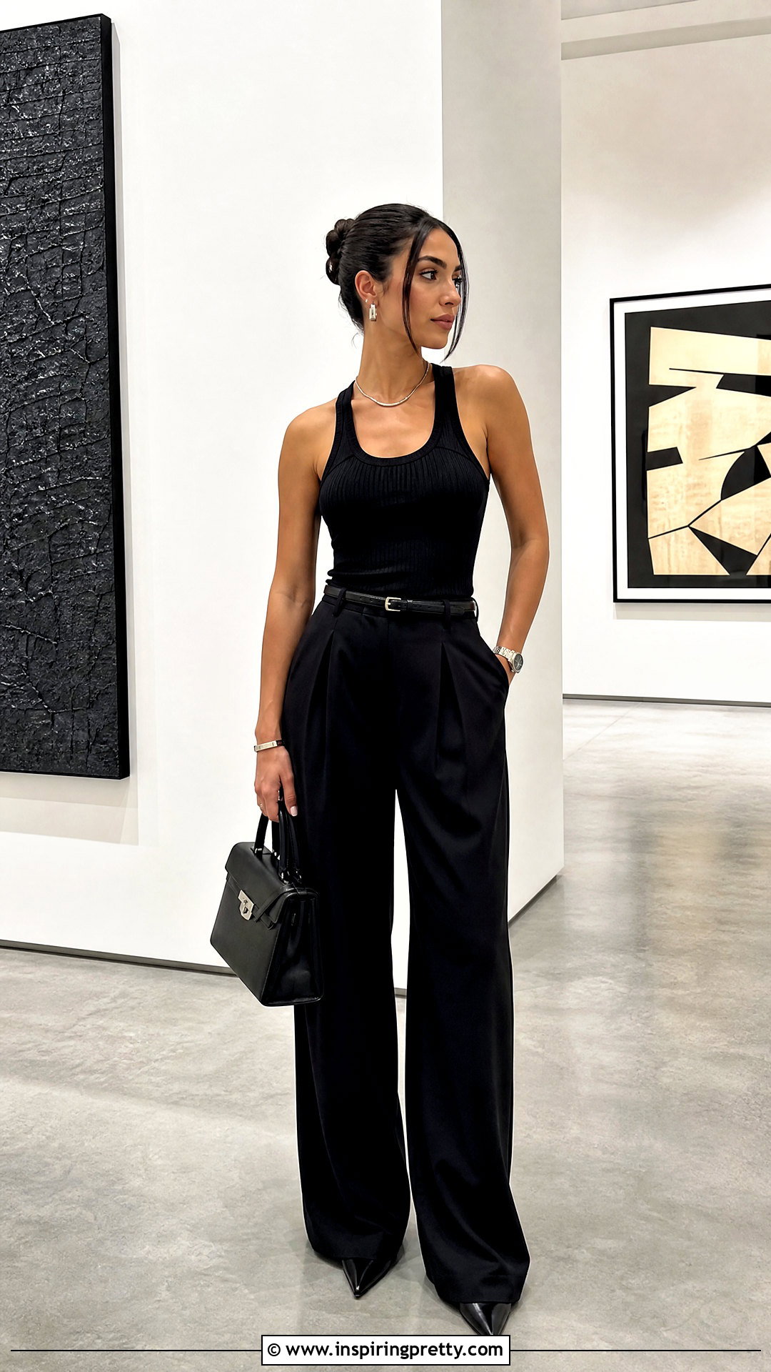 Black Tank Top With Black Trousers - 50 tank tops outfit ideas