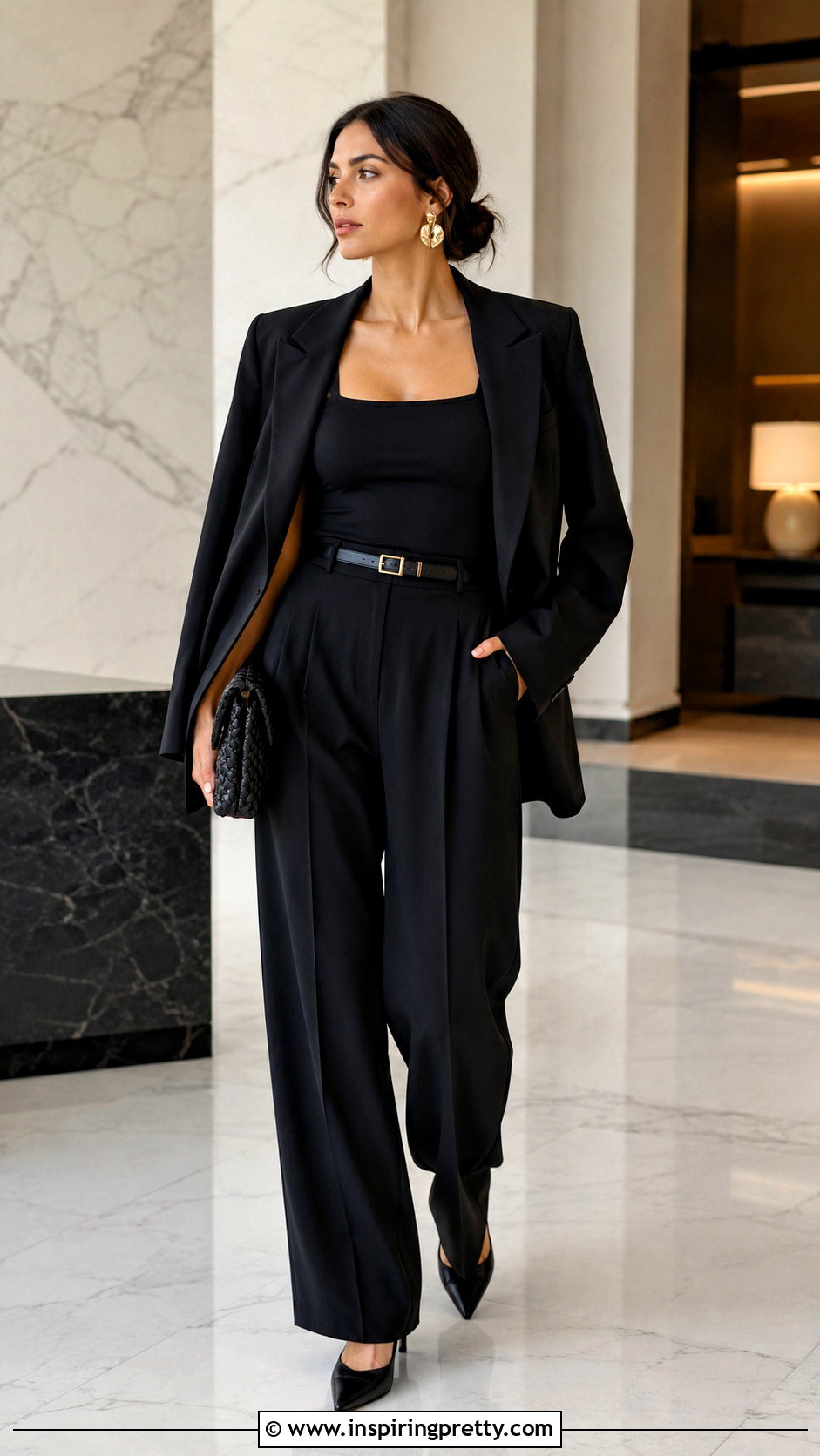 Black Tank Top With Black Trousers And Kitten Heels - How To Style Black Tank Top Aesthetic (20 Ways)