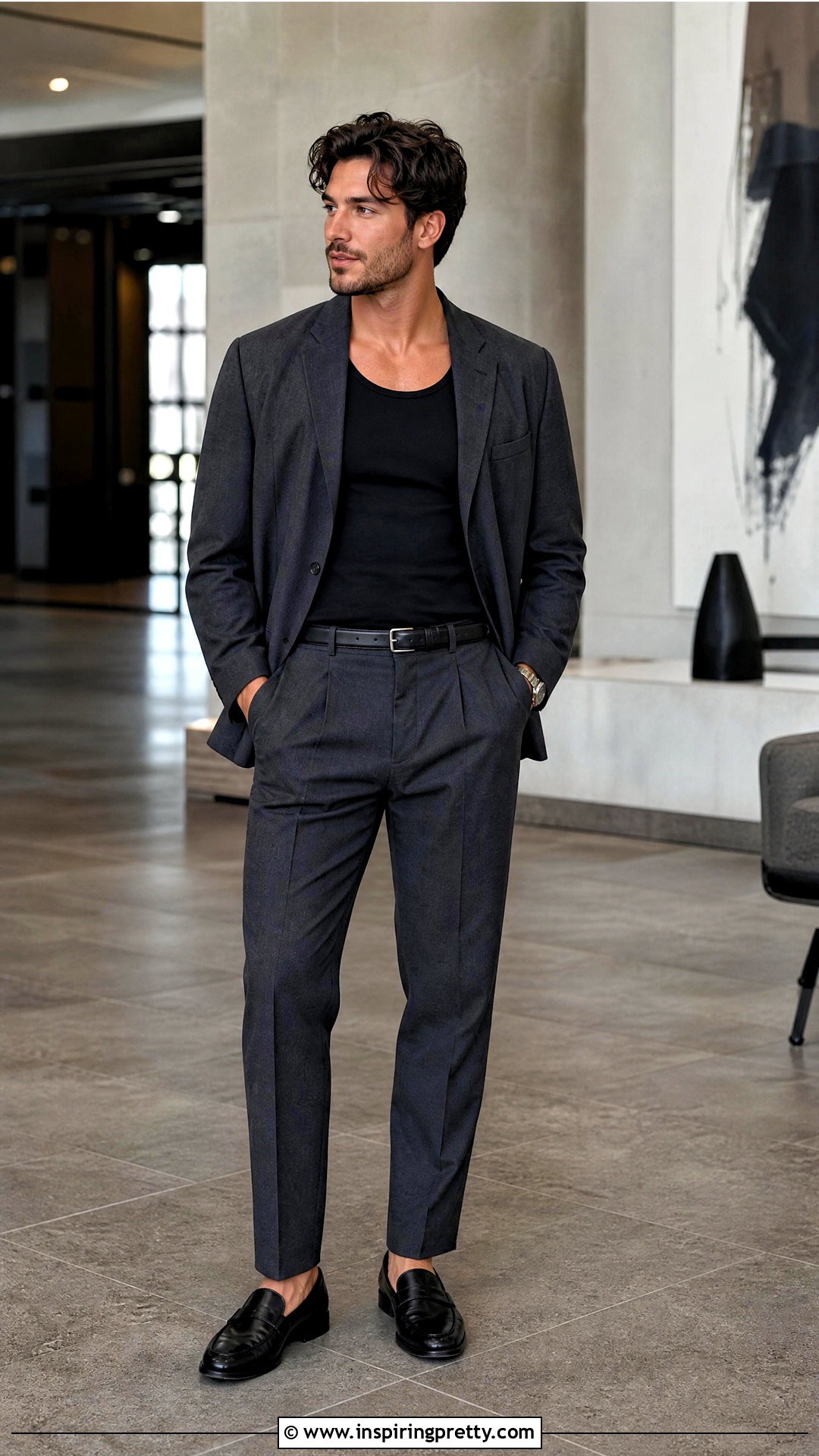 Black Tank Top With Blazer And Tailored Trousers - 50 black tank top outfit men