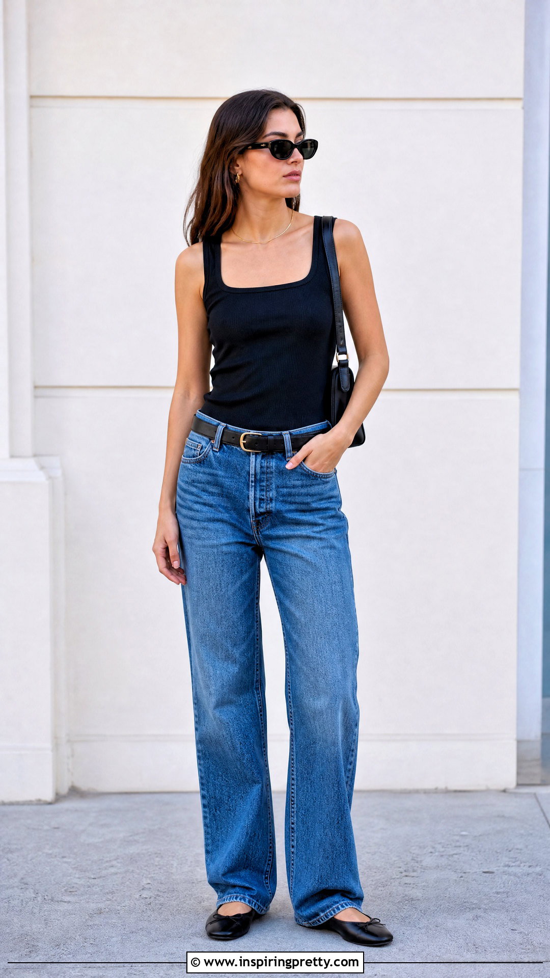 Black Tank Top With Blue Jeans - 50 basic tops outfit ideas