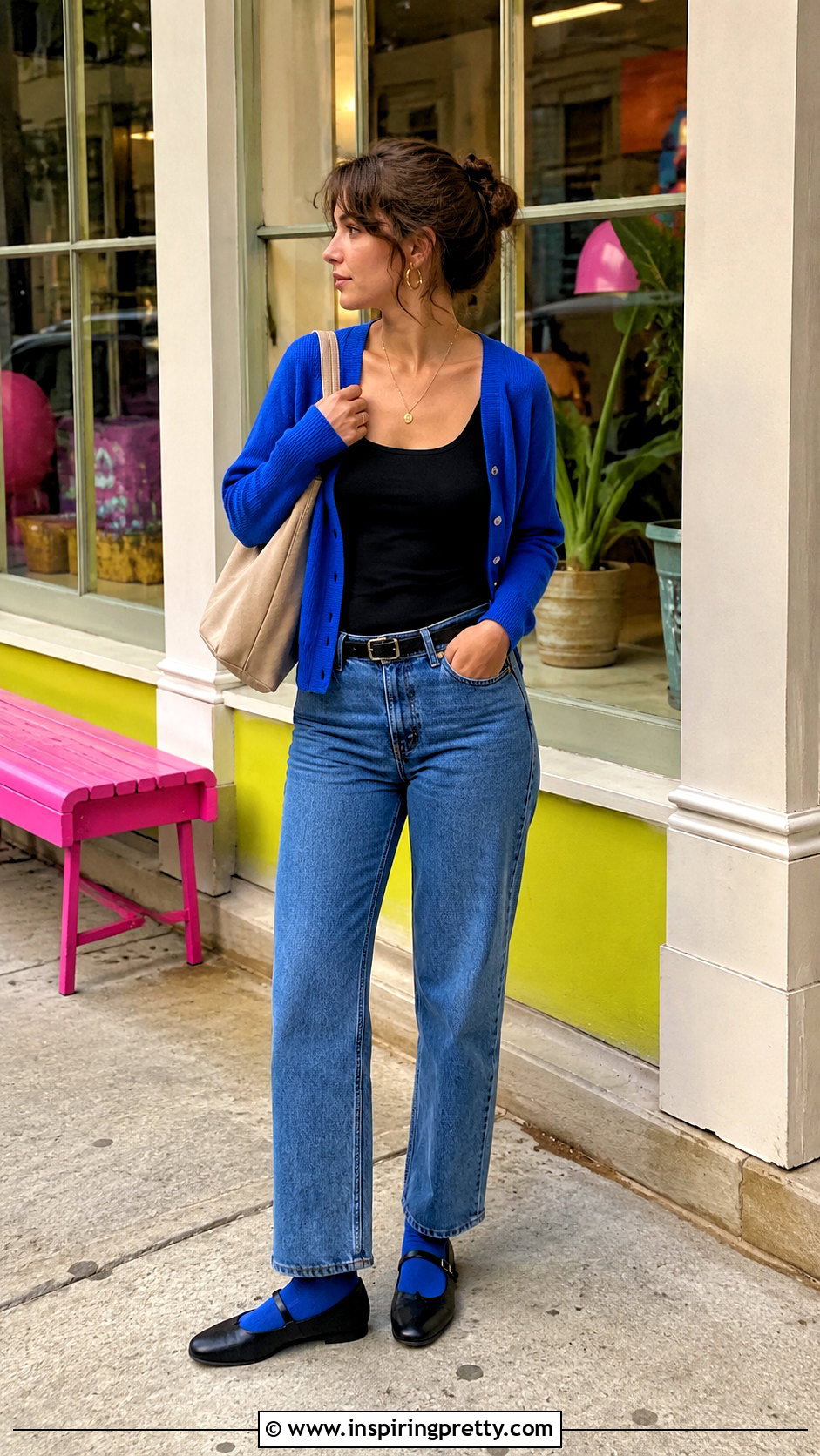Black Tank Top With Blue Jeans And Colorful Cardigan - How To Style Black Tank Top Aesthetic (20 Ways)