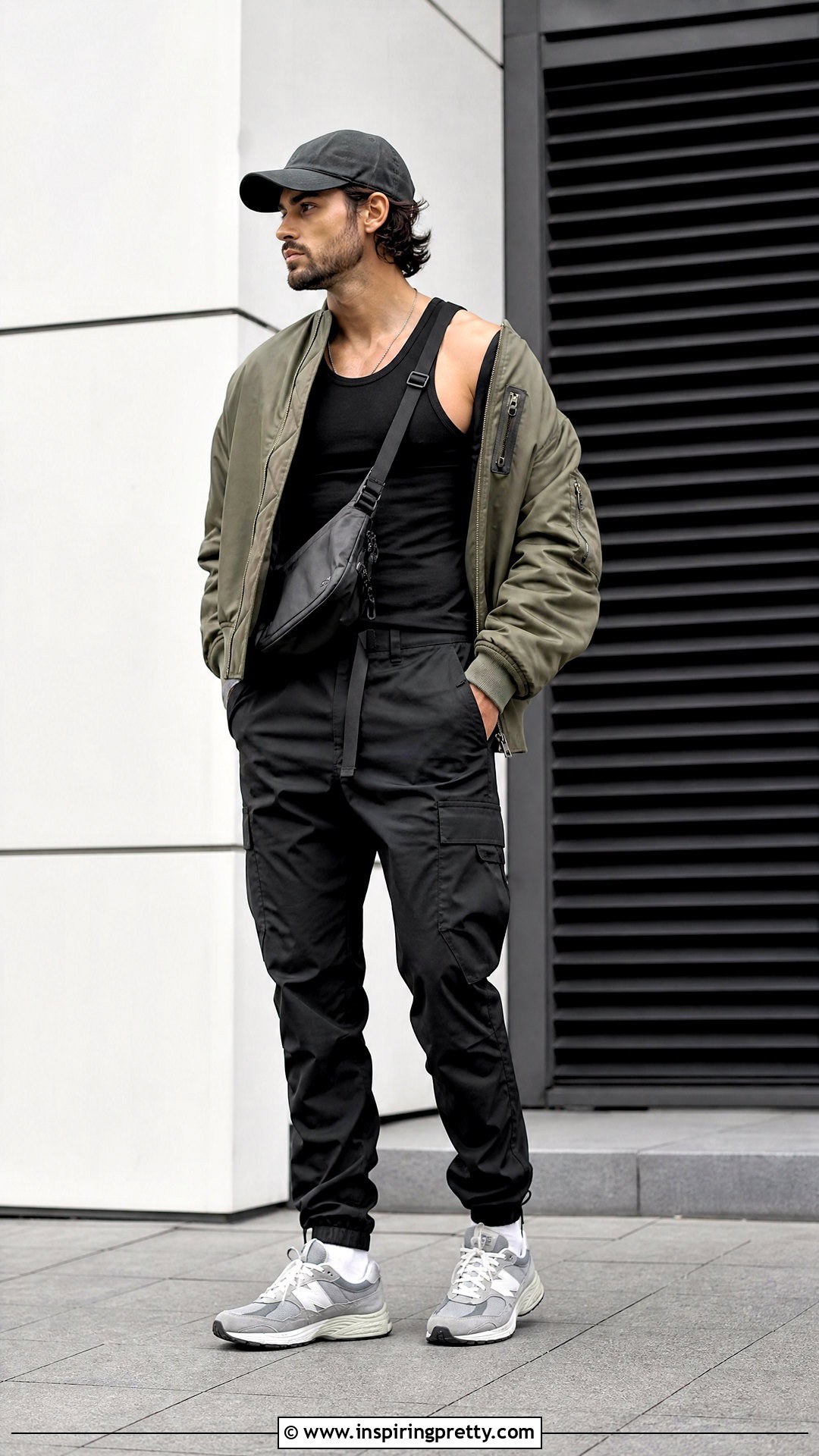 Black Tank Top With Bomber Jacket And Cargo Pants - 50 black tank top outfit men