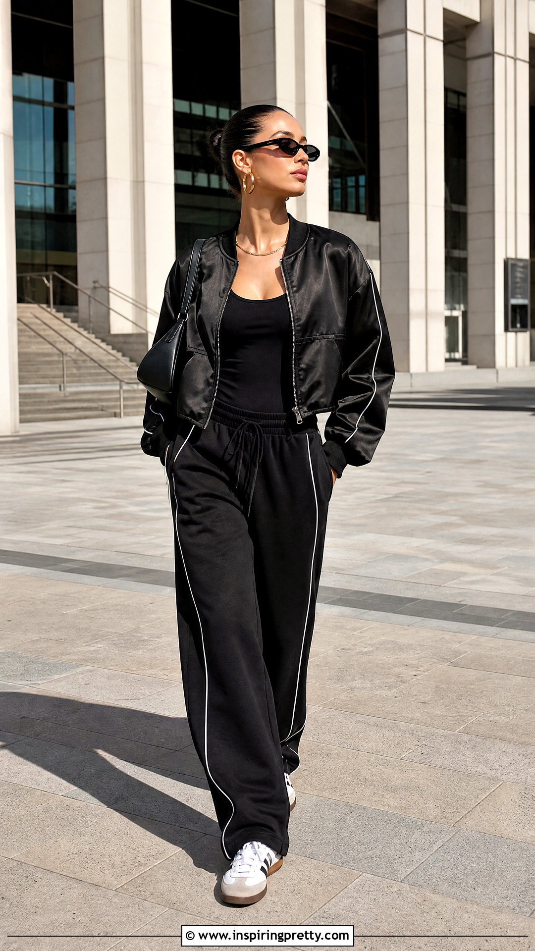 Black Tank Top With Bomber Jacket And Track Pants - 50 black tank top outfit ideas