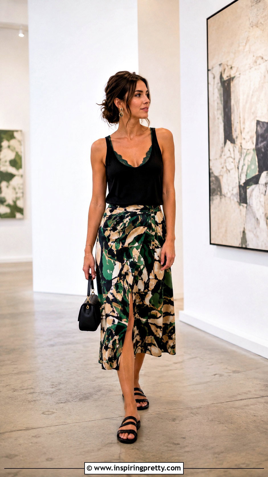 Black Tank Top With Bright Bralette And Printed Skirt - how to wear a bralette with a tank top (25 ways)