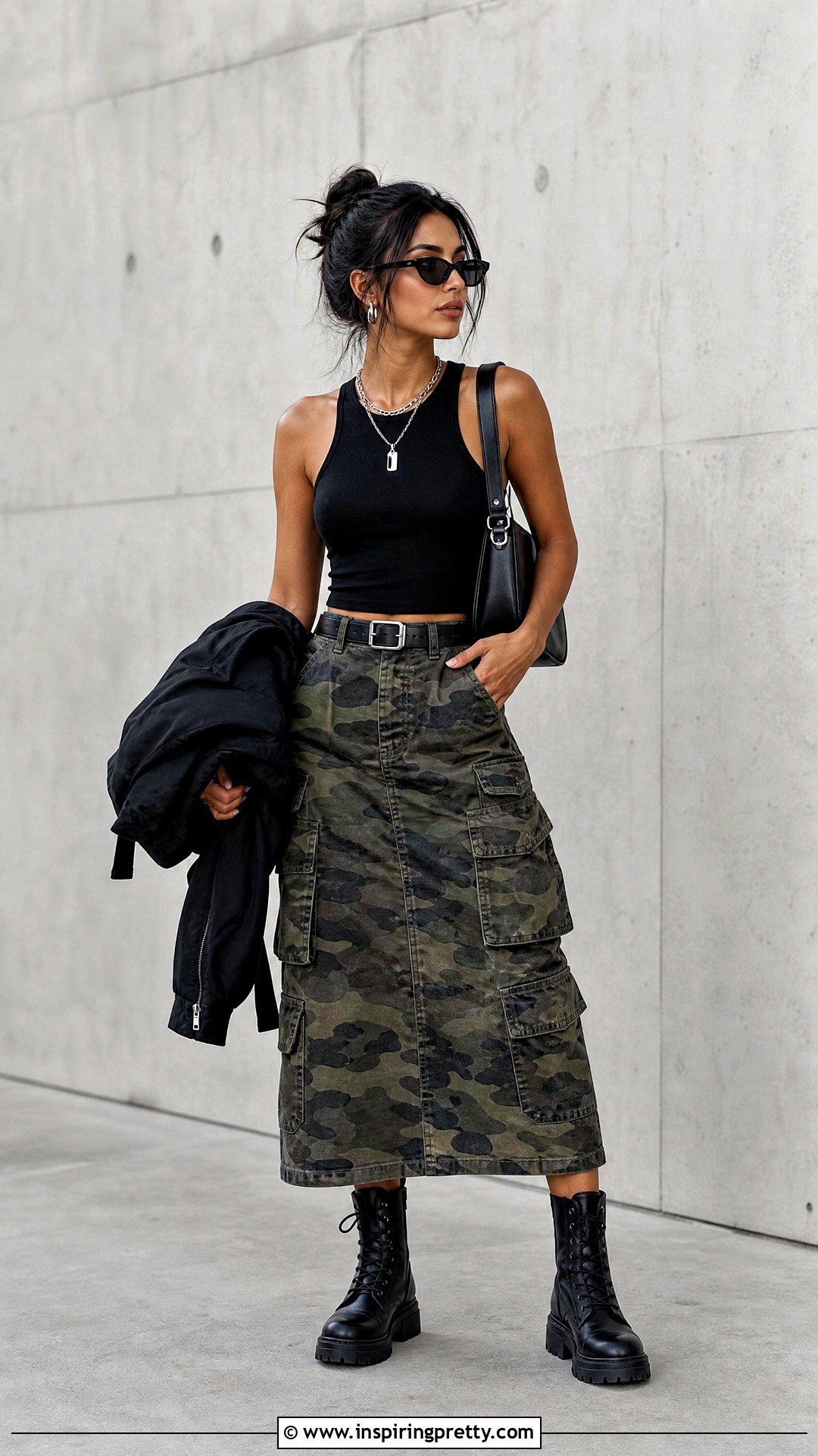 Black Tank Top With Camouflage Skirt - 50 black tank top outfit aesthetics
