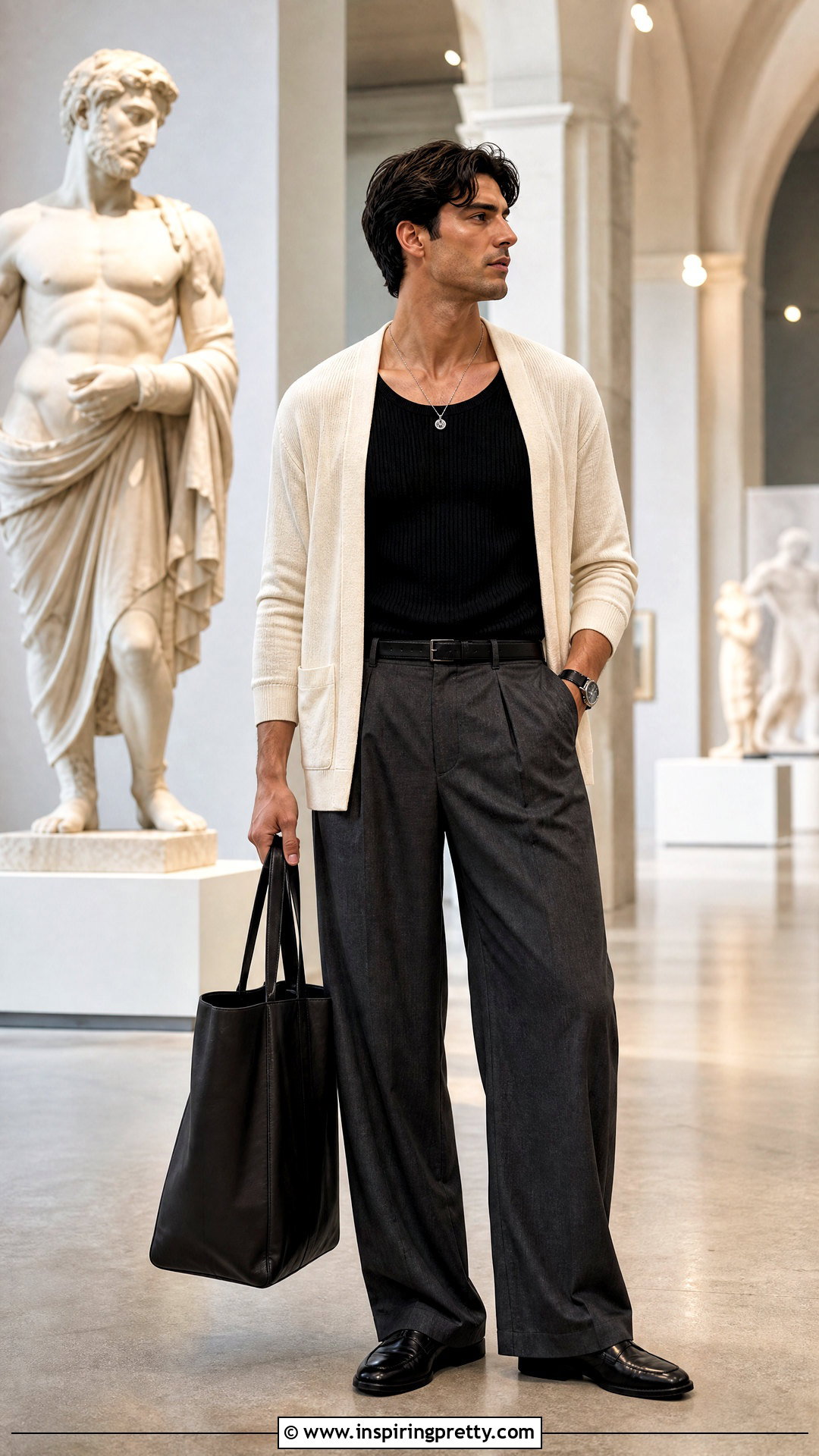 Black Tank Top With Cardigan And Wide Leg Pants - 50 black tank top outfit men