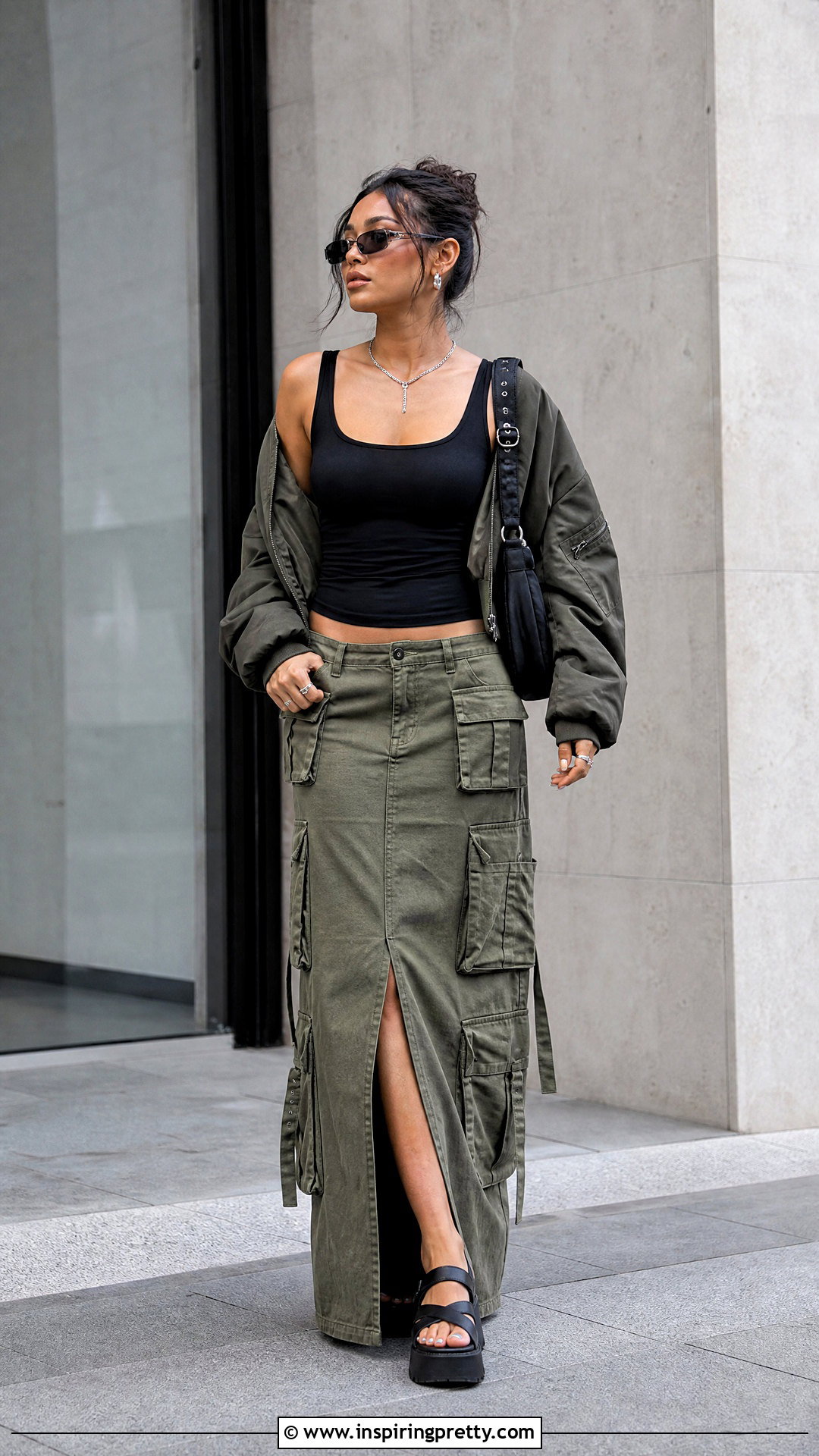 Black Tank Top With Cargo Maxi Skirt - 50 black tank top outfit aesthetics