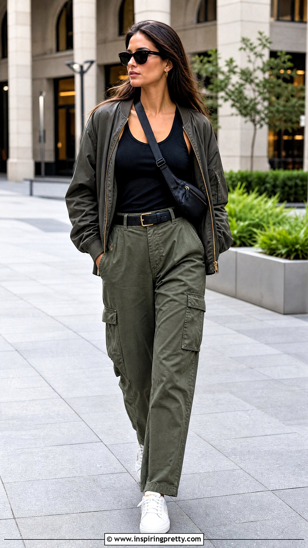 Black Tank Top With Cargo Pants And Sneakers - 50 black tank top outfit ideas