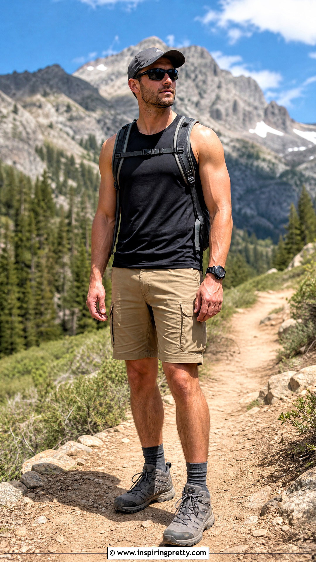 Black Tank Top With Cargo Shorts And Hiking Sneakers - 50 black tank top outfit men