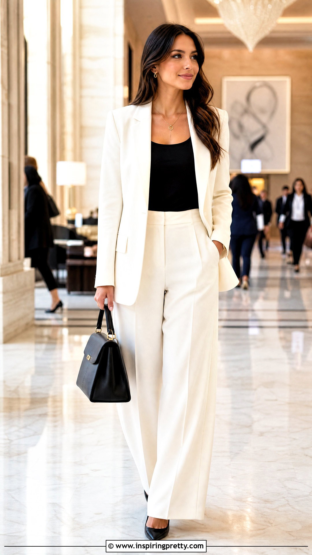 Black Tank Top With Cream Suit And Pumps - 50 black tank top outfit ideas