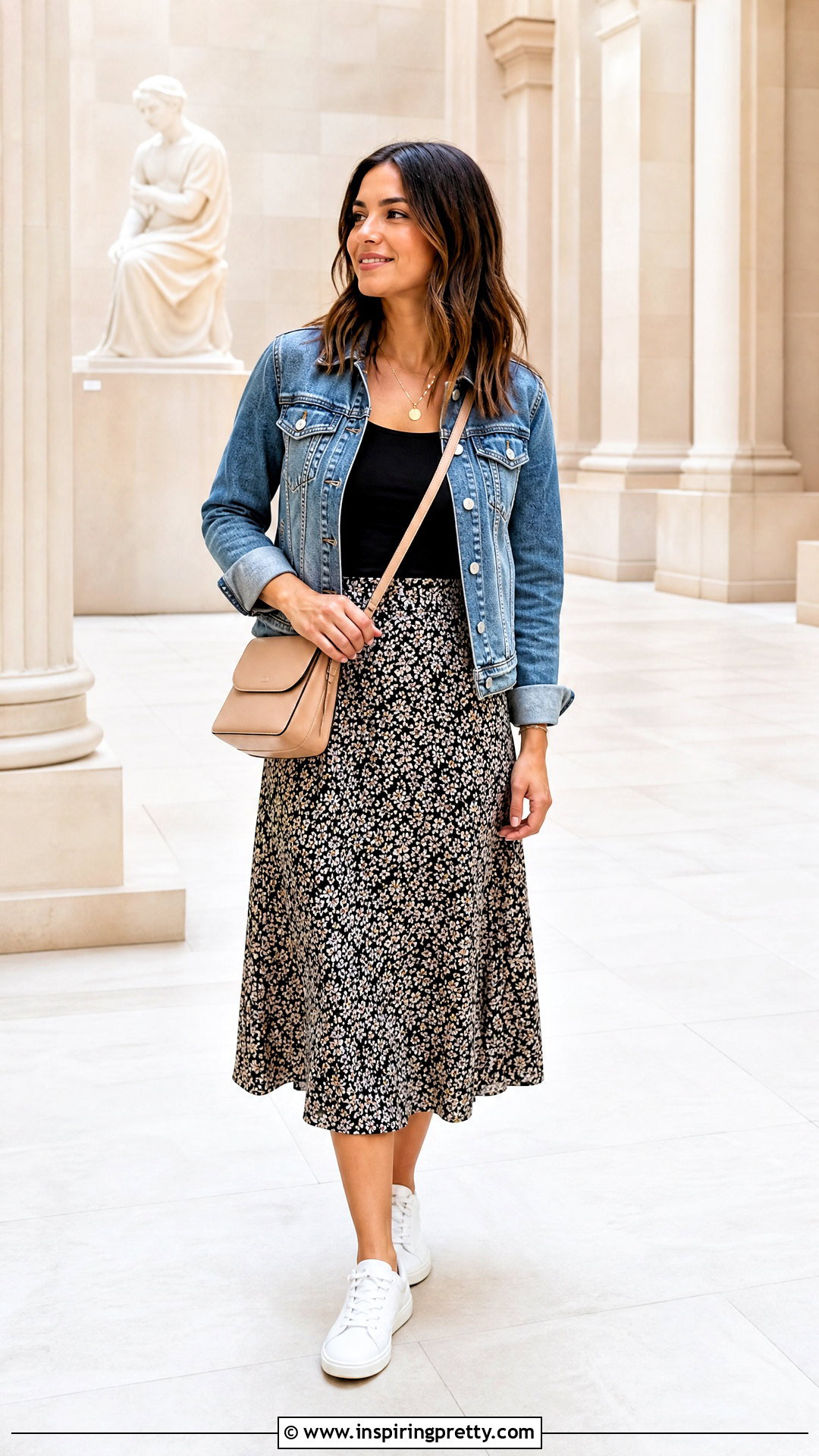 Black Tank Top With Denim Jacket And Midi Skirt - 50 black tank top outfit ideas
