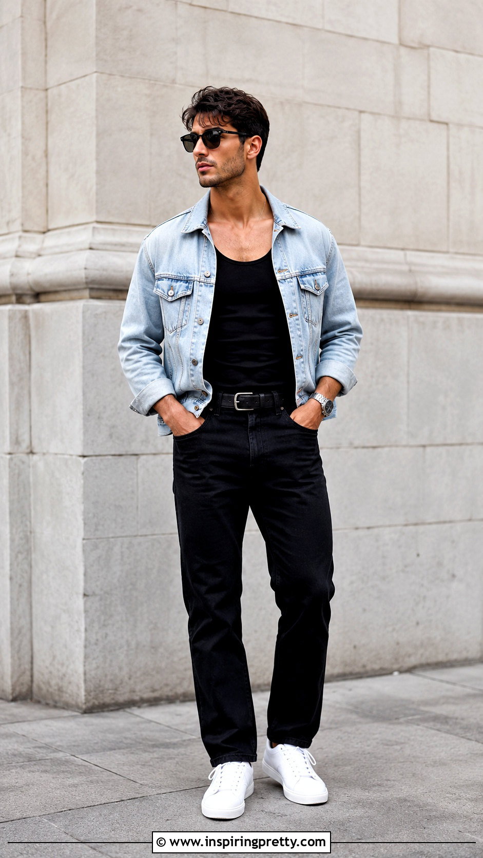 Black Tank Top With Denim Jacket - 20 men’s black tank tops