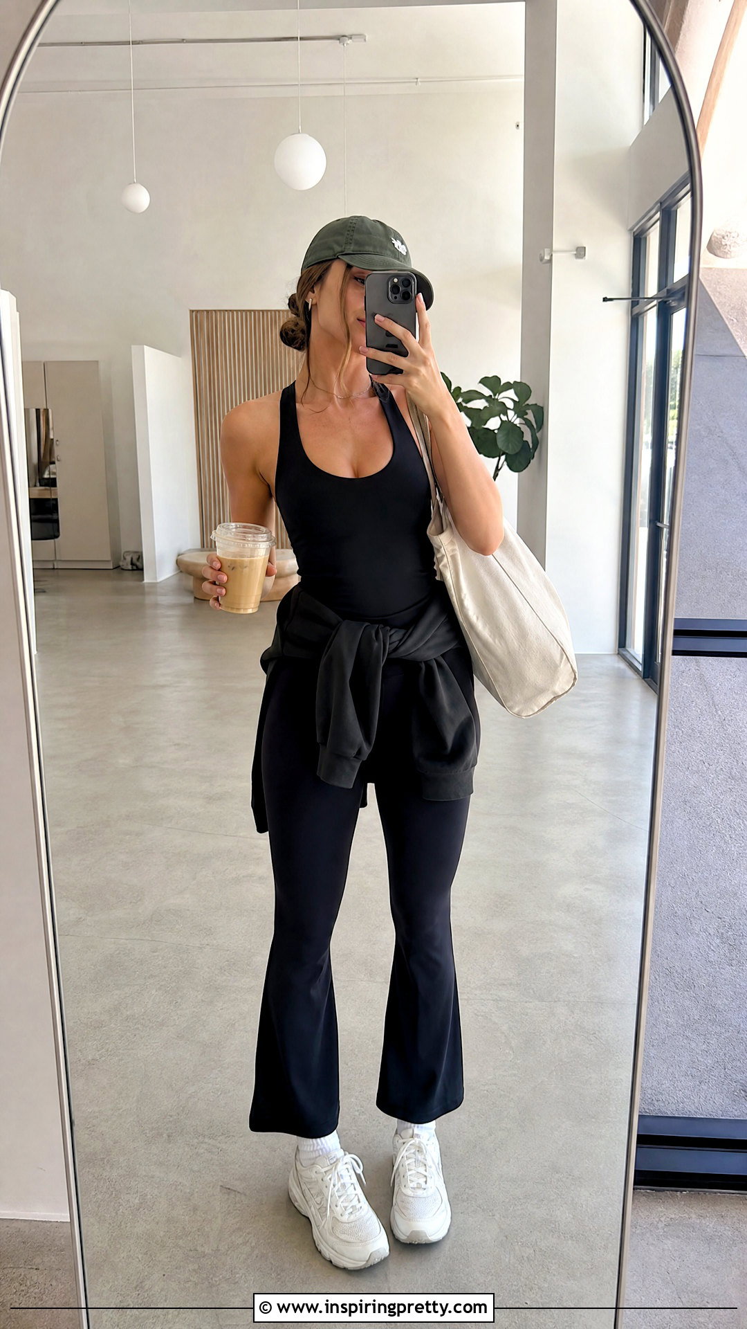 Black Tank Top With Flare Leggings And Sneakers - 50 black tank top outfit ideas