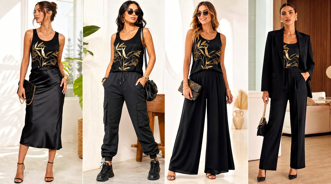20 Black Tank Top With Gold Print Outfit Ideas for Chic Days